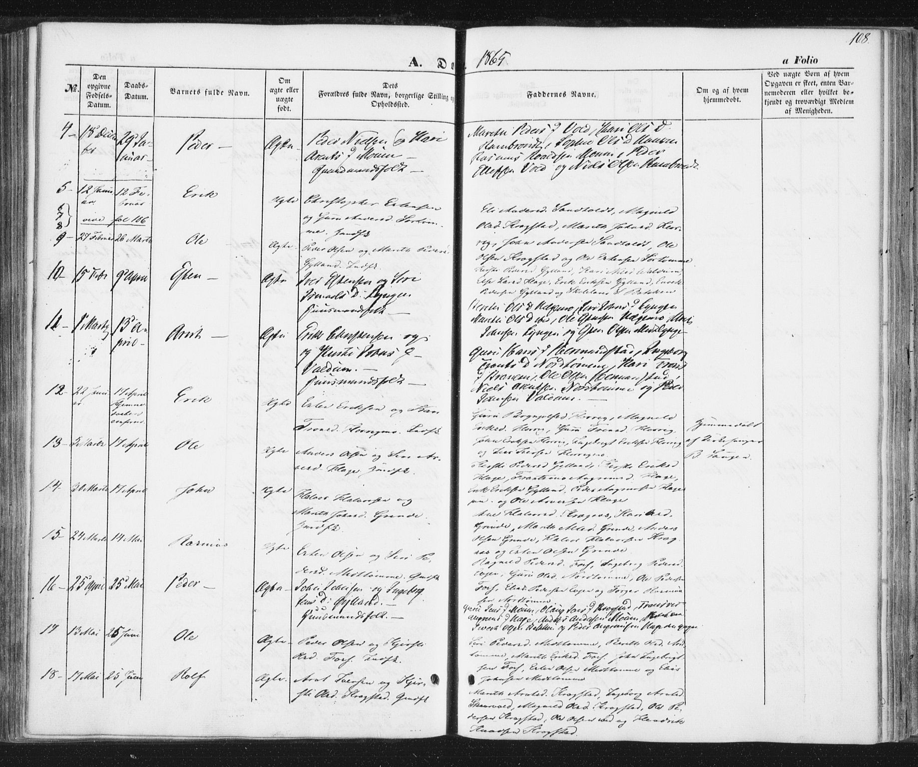 Ministerialprotokoller, klokkerbøker og fødselsregistre - Sør-Trøndelag, AV/SAT-A-1456/692/L1103: Parish register (official) no. 692A03, 1849-1870, p. 108