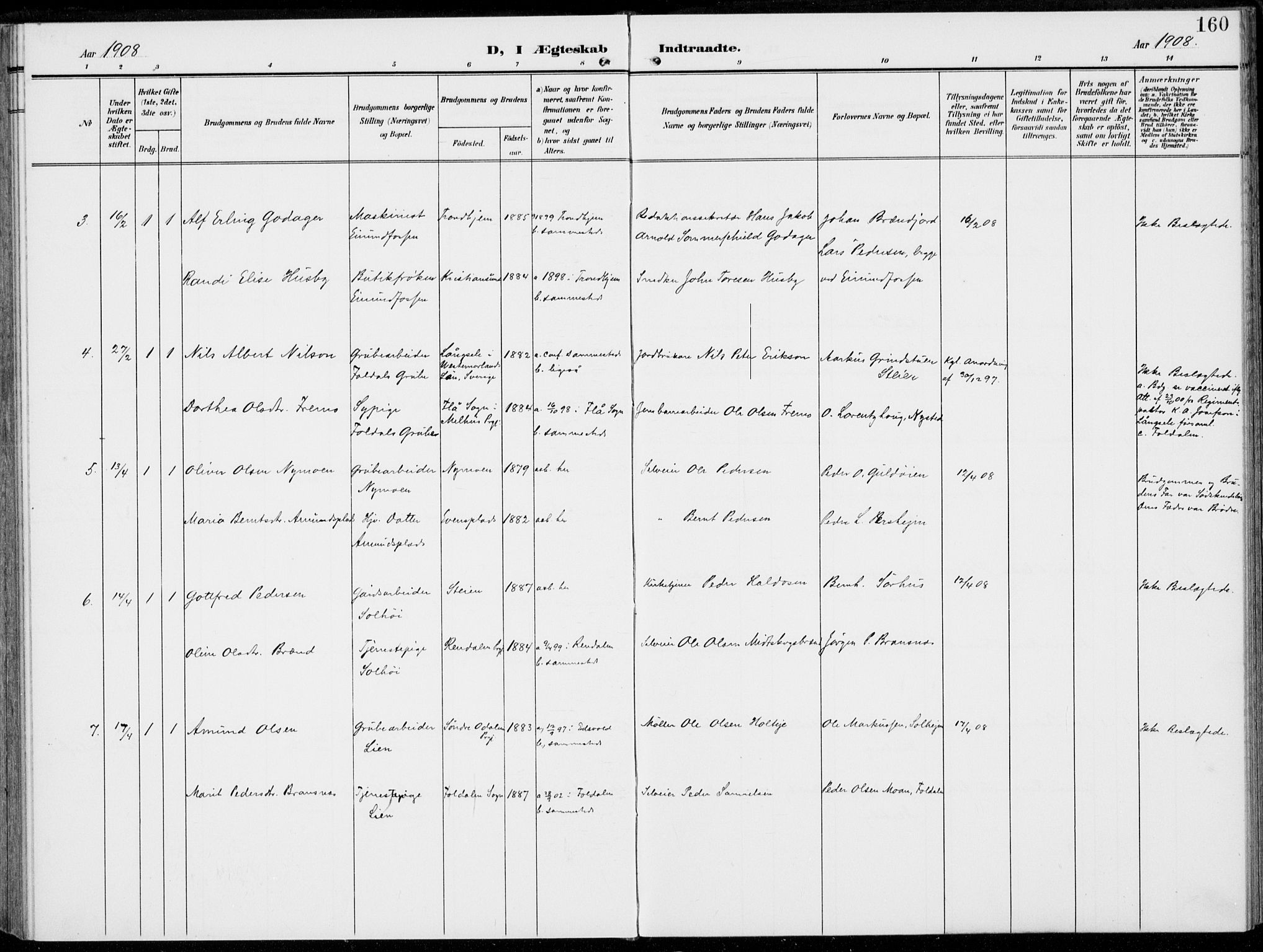 Alvdal prestekontor, SAH/PREST-060/H/Ha/Haa/L0004: Parish register (official) no. 4, 1907-1919, p. 160