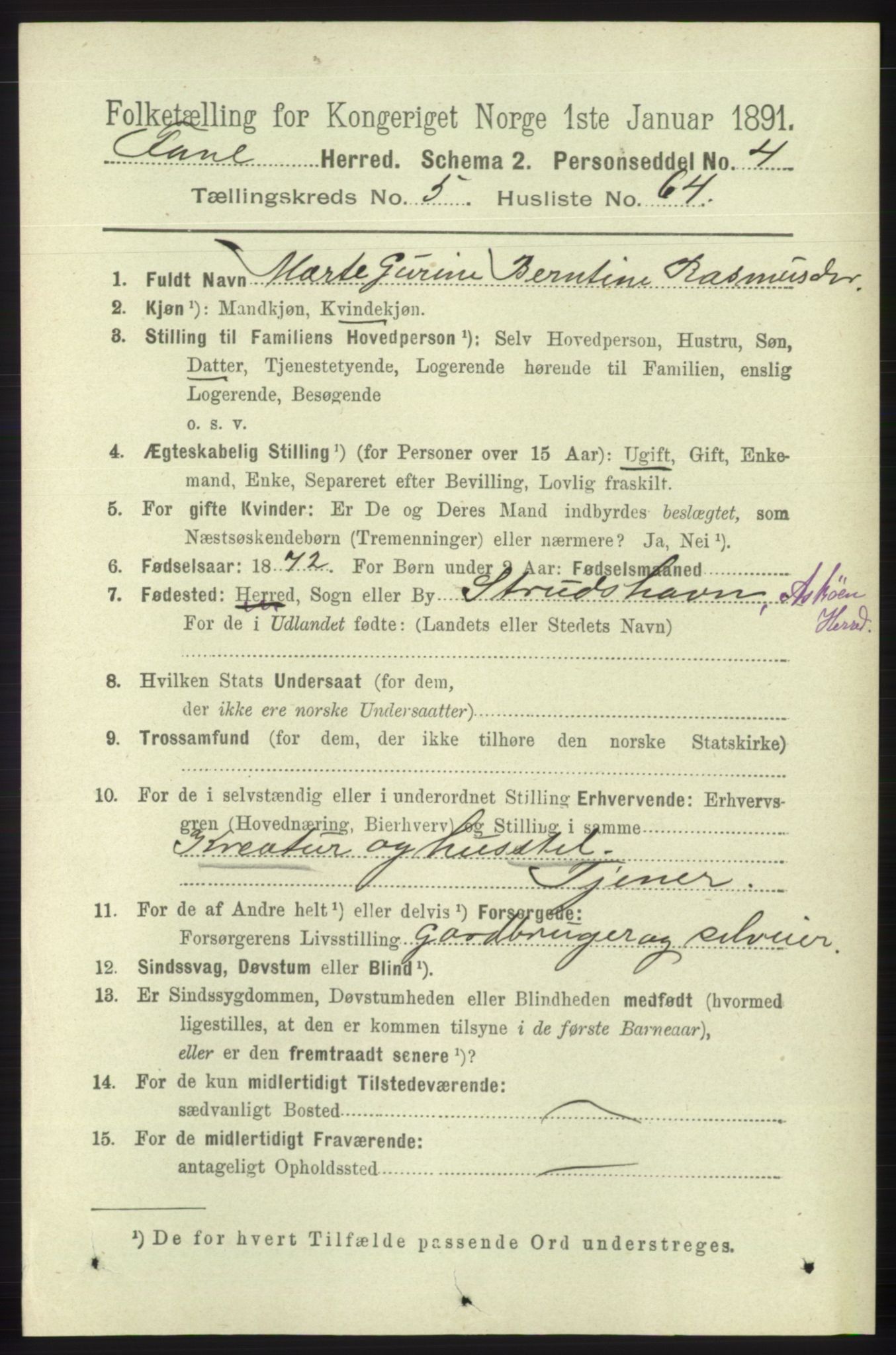 RA, 1891 census for 1249 Fana, 1891, p. 2499