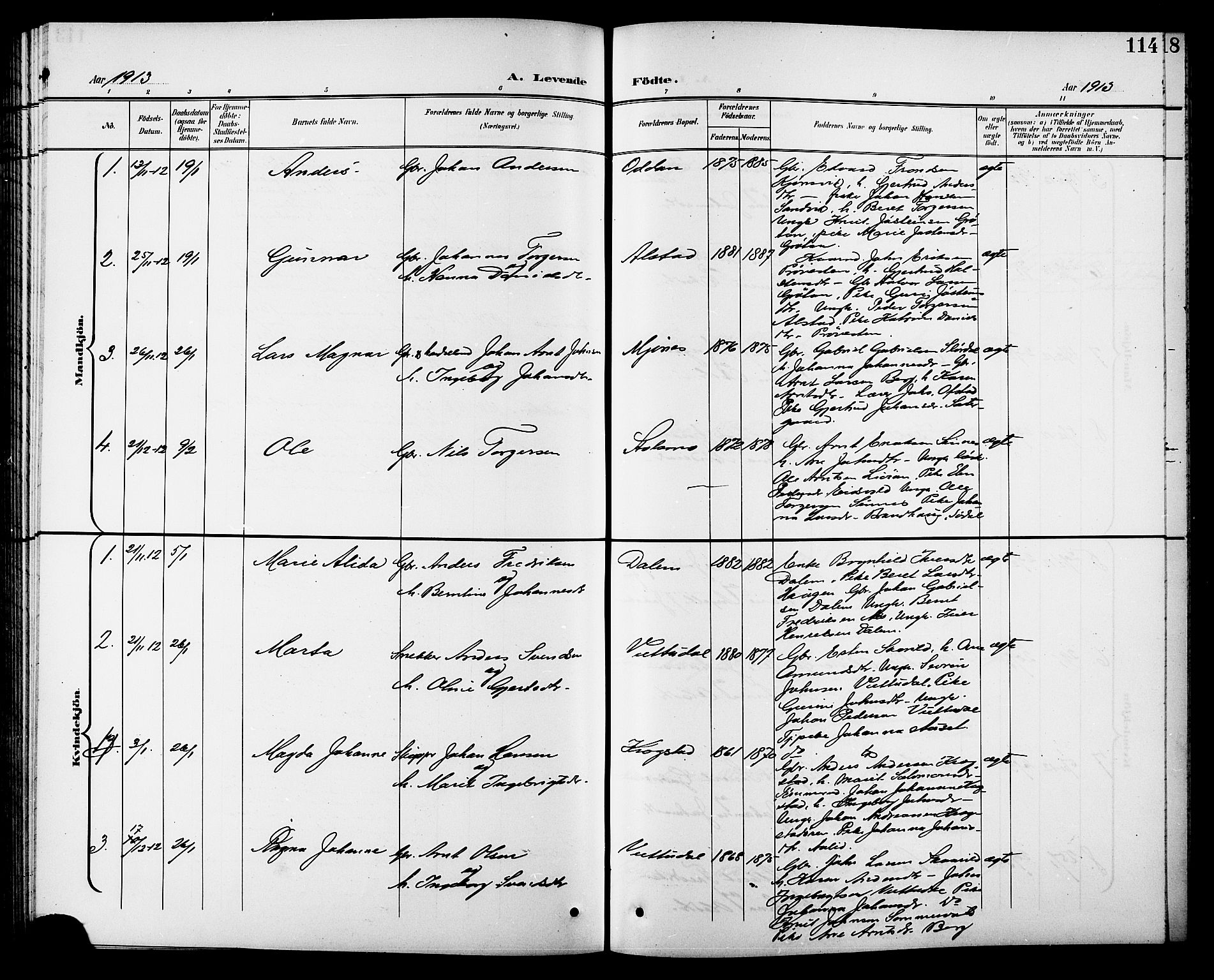 Ministerialprotokoller, klokkerbøker og fødselsregistre - Sør-Trøndelag, SAT/A-1456/630/L0505: Parish register (copy) no. 630C03, 1899-1914, p. 114