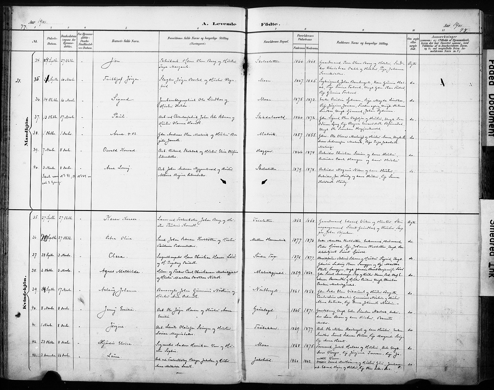 Ministerialprotokoller, klokkerbøker og fødselsregistre - Sør-Trøndelag, SAT/A-1456/616/L0411: Parish register (official) no. 616A08, 1894-1906, p. 77-78