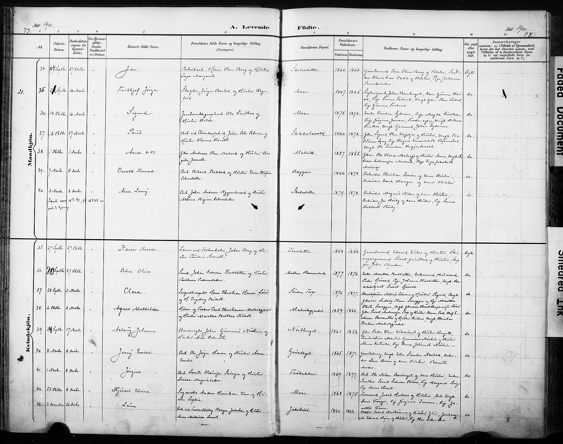 Ministerialprotokoller, klokkerbøker og fødselsregistre - Sør-Trøndelag, AV/SAT-A-1456/616/L0411: Parish register (official) no. 616A08, 1894-1906, p. 77-78