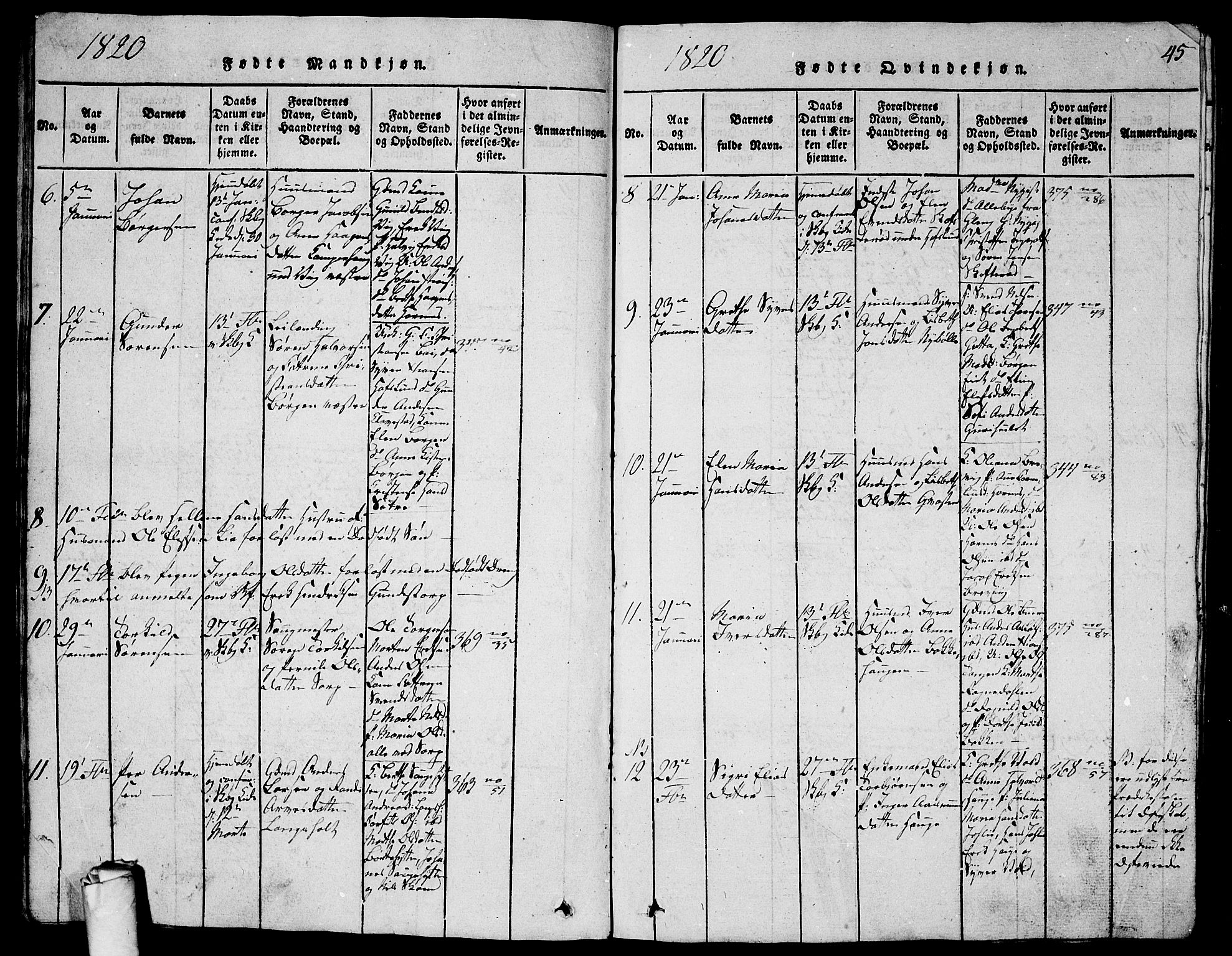 Skjeberg prestekontor Kirkebøker, AV/SAO-A-10923/G/Ga/L0001: Parish register (copy) no. I 1, 1815-1830, p. 45