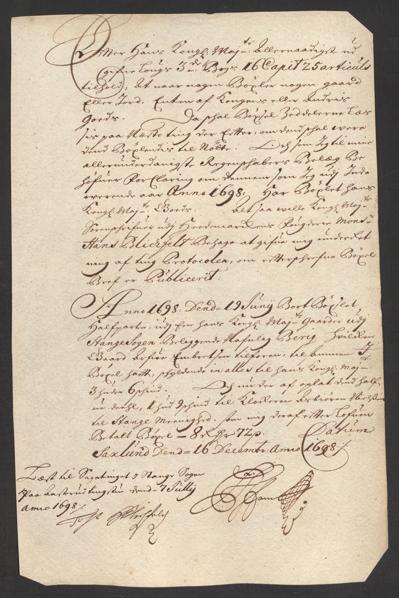 Rentekammeret inntil 1814, Reviderte regnskaper, Fogderegnskap, RA/EA-4092/R16/L1037: Fogderegnskap Hedmark, 1697-1698, p. 377