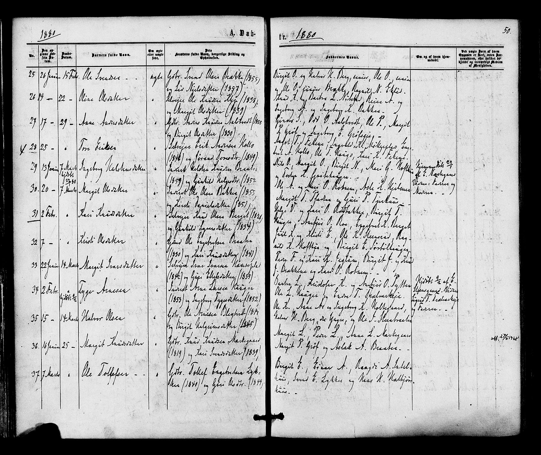 Gol kirkebøker, AV/SAKO-A-226/F/Fa/L0004: Parish register (official) no. I 4, 1876-1886, p. 50