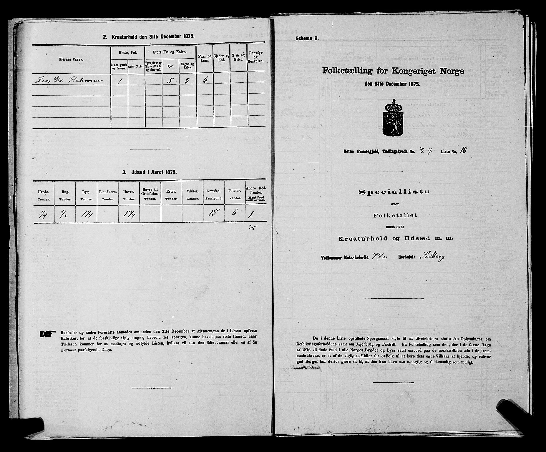 SAKO, 1875 census for 0715P Botne, 1875, p. 328