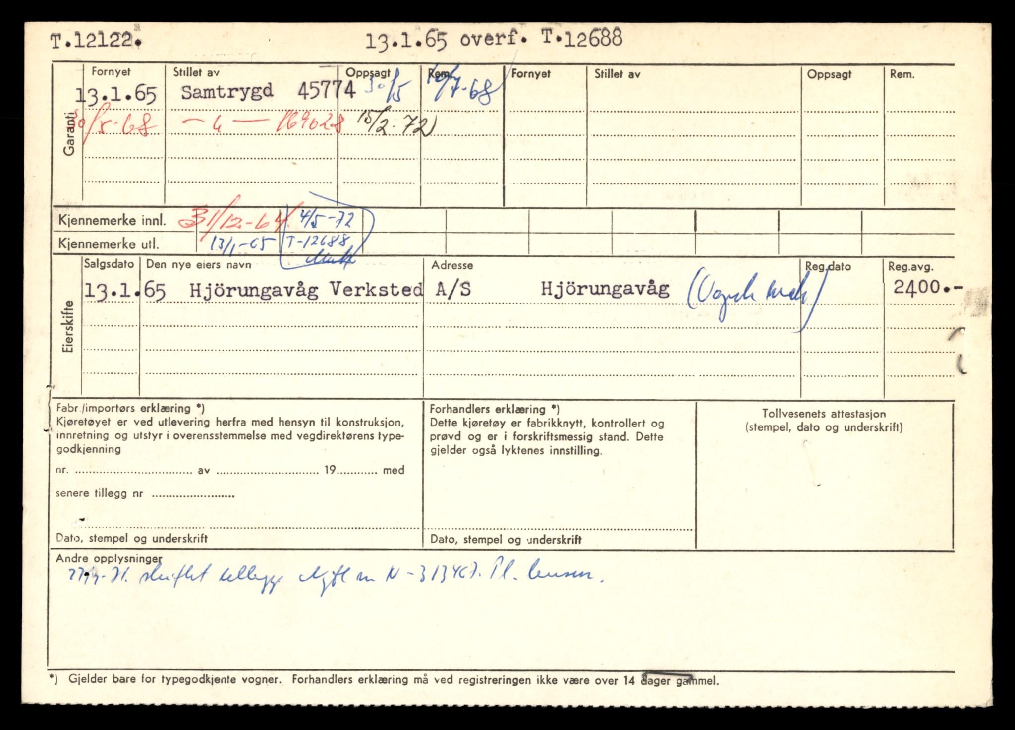 Møre og Romsdal vegkontor - Ålesund trafikkstasjon, AV/SAT-A-4099/F/Fe/L0035: Registreringskort for kjøretøy T 12653 - T 12829, 1927-1998, p. 628