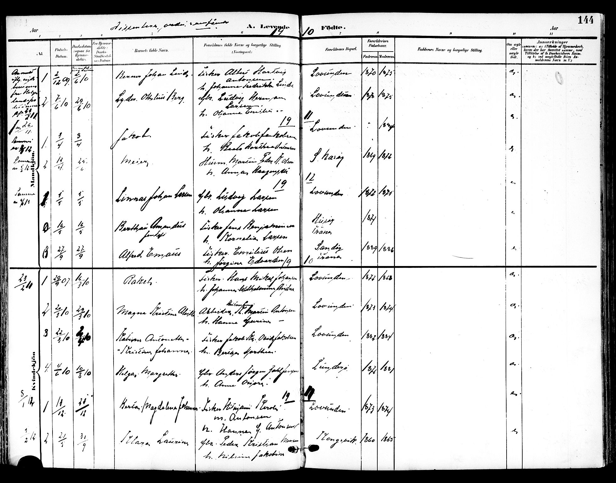 Ministerialprotokoller, klokkerbøker og fødselsregistre - Nordland, SAT/A-1459/839/L0569: Parish register (official) no. 839A06, 1903-1922, p. 144