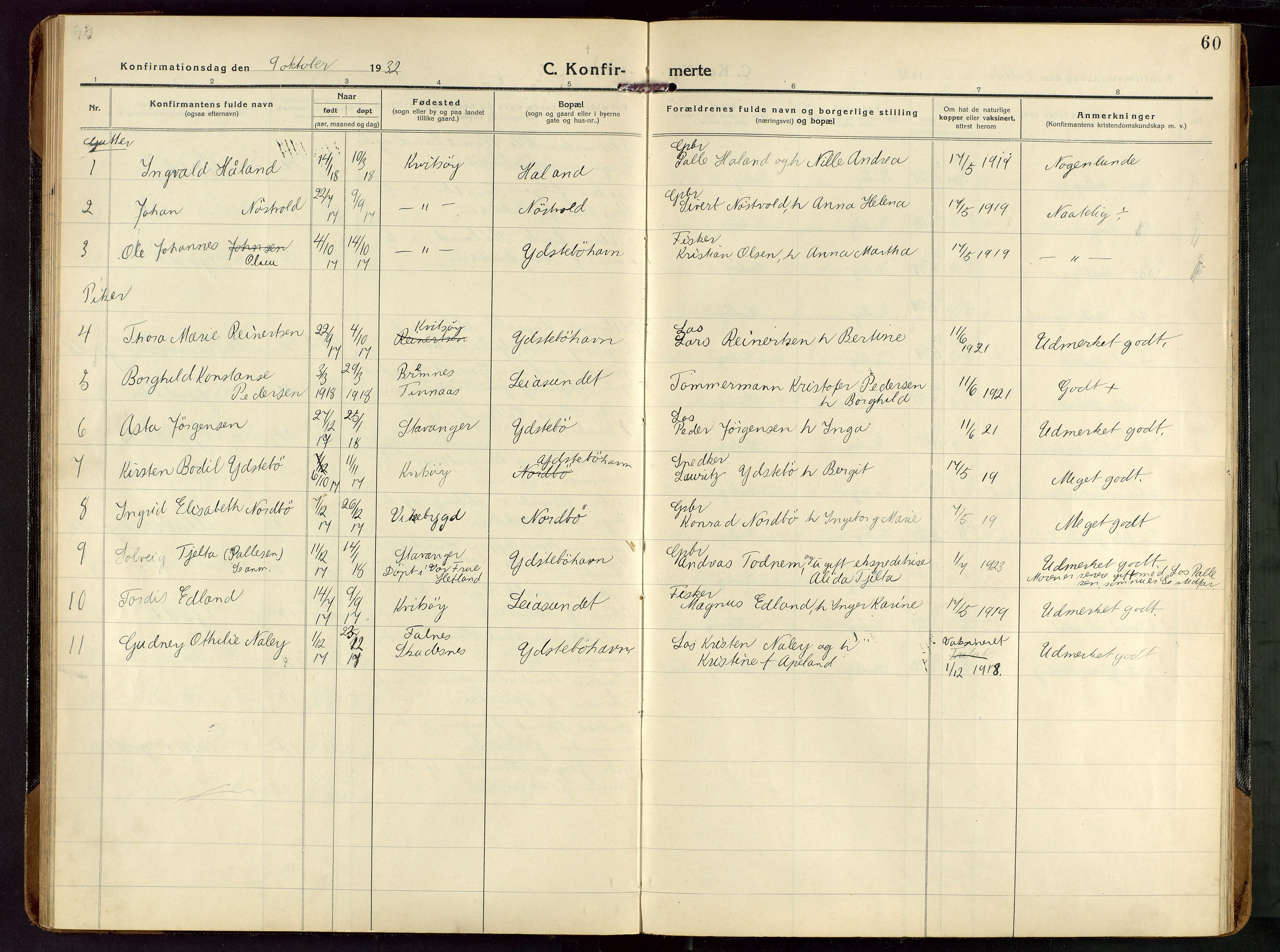 Rennesøy sokneprestkontor, SAST/A -101827/H/Ha/Haa/L0018: Parish register (official) no. A 18, 1917-1937, p. 60