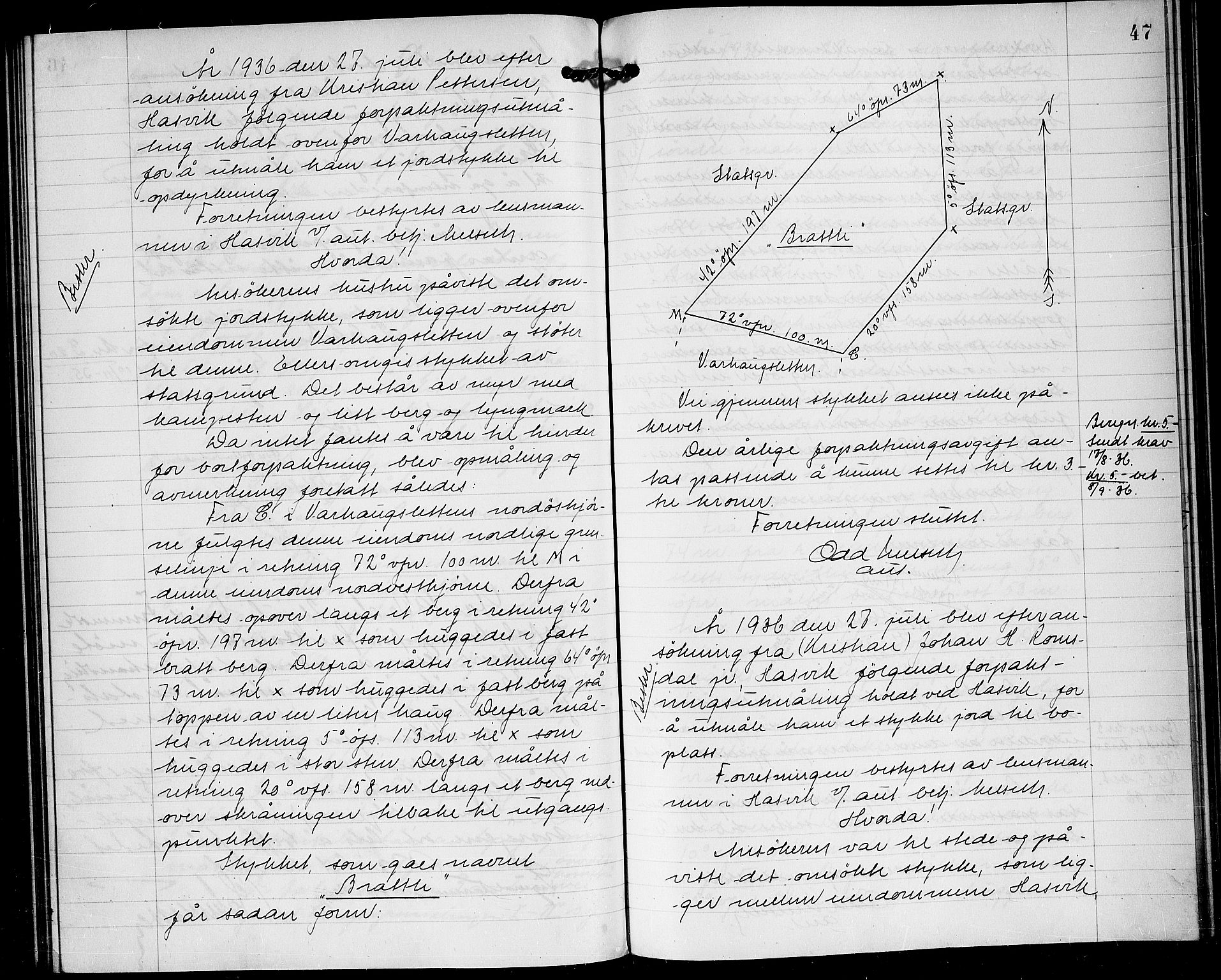 Lensmannen i Hasvik (hos Finnmarkseiendommen)*, FIEI/-, 1927-1938, p. 46b-47a