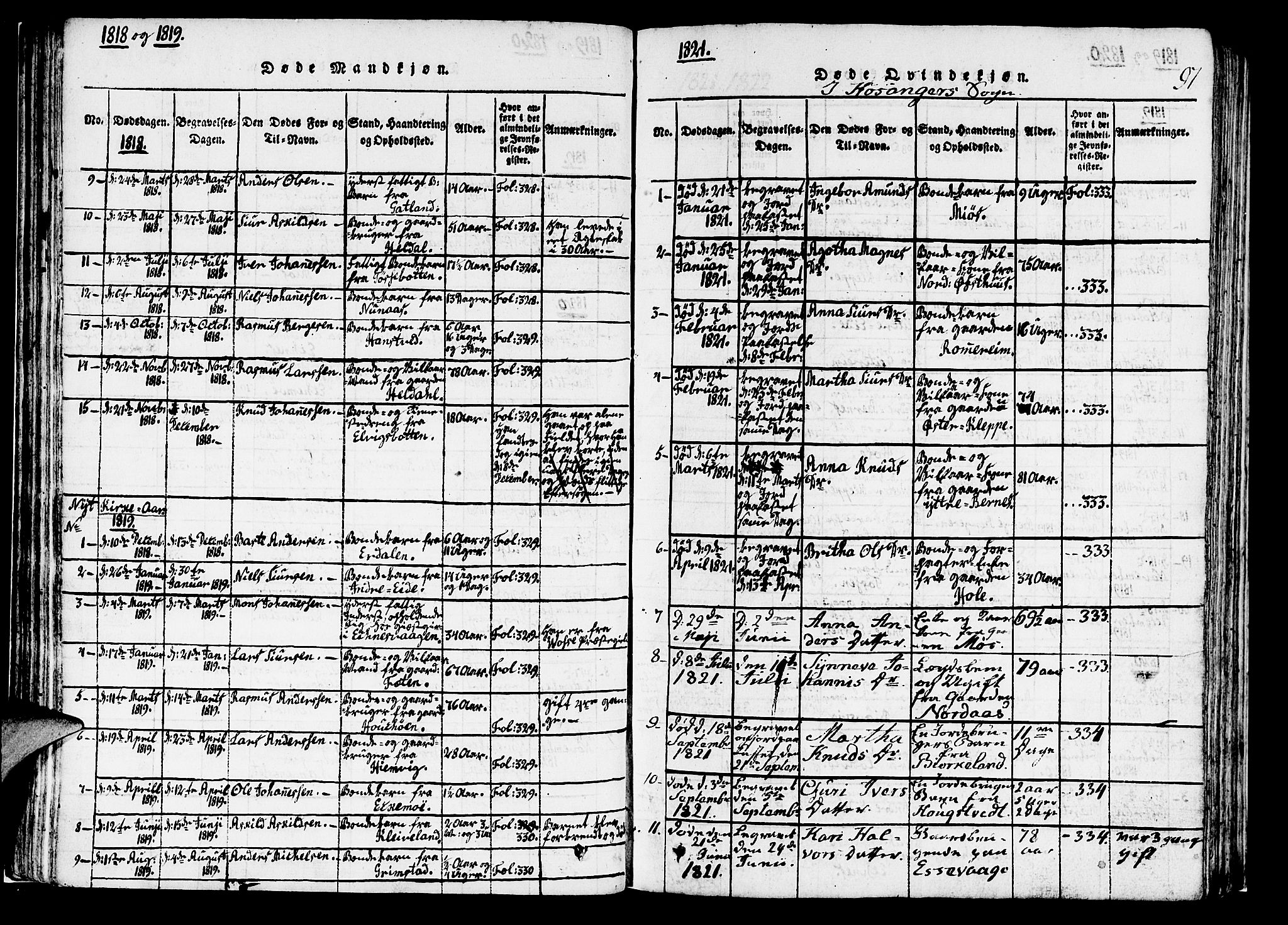 Hosanger sokneprestembete, AV/SAB-A-75801/H/Haa: Parish register (official) no. A 5, 1815-1824, p. 97