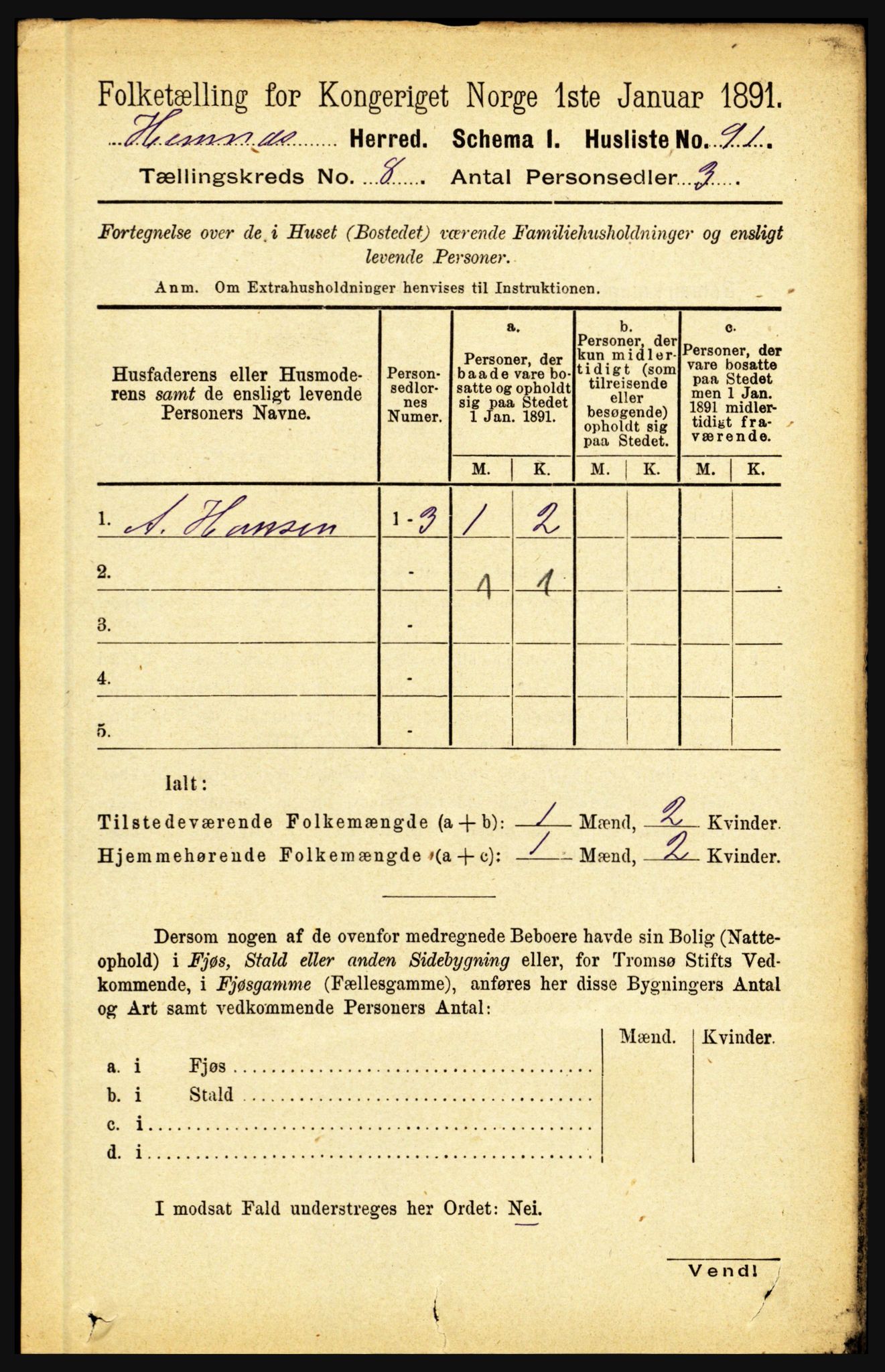 RA, 1891 census for 1832 Hemnes, 1891, p. 3625