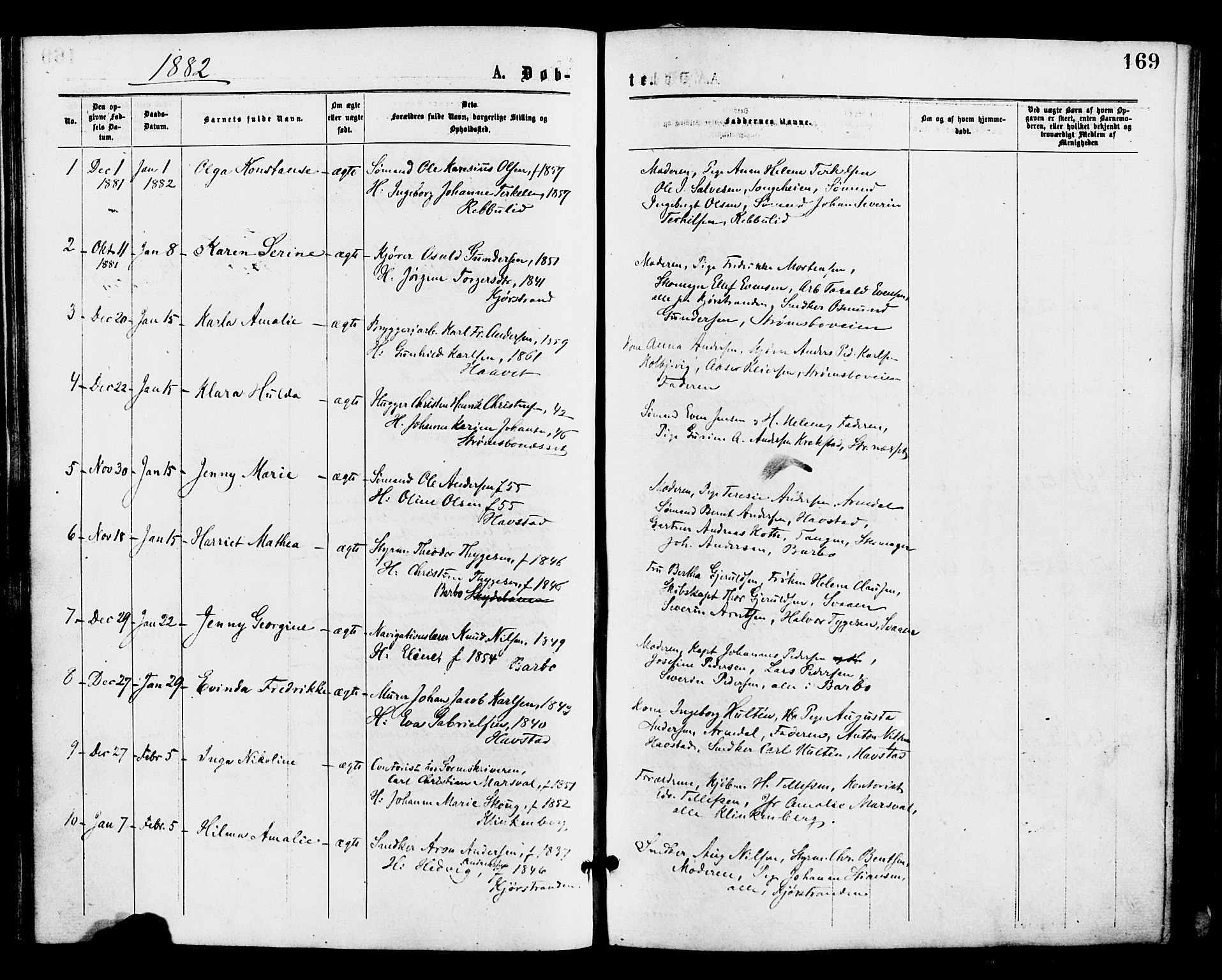 Barbu sokneprestkontor, AV/SAK-1111-0003/F/Fa/L0001: Parish register (official) no. A 1 /1, 1878-1883, p. 169