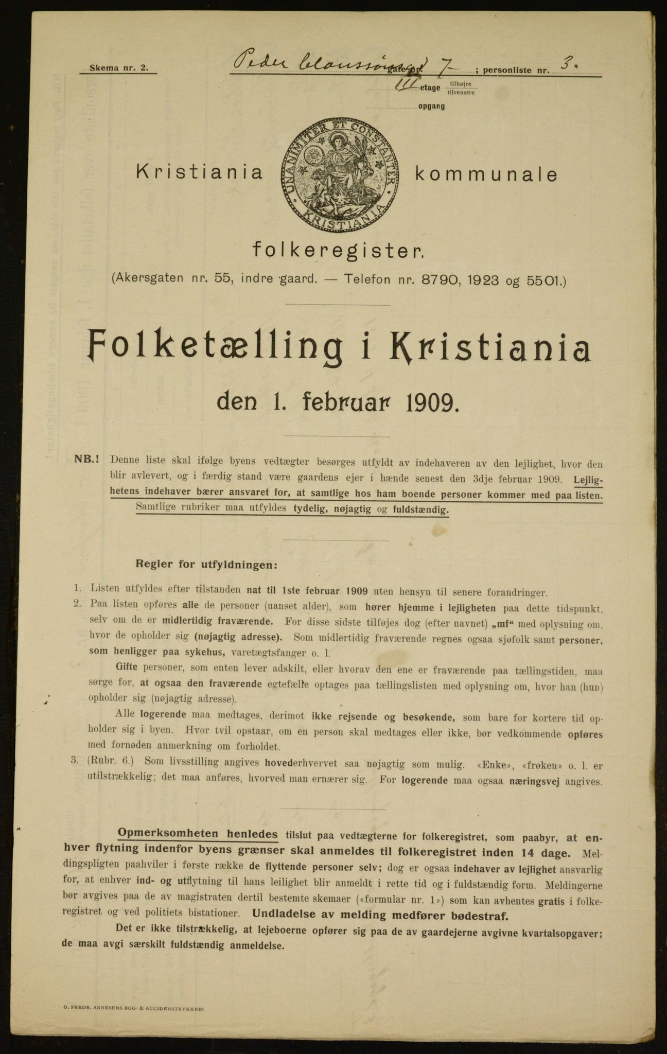 OBA, Municipal Census 1909 for Kristiania, 1909, p. 71372