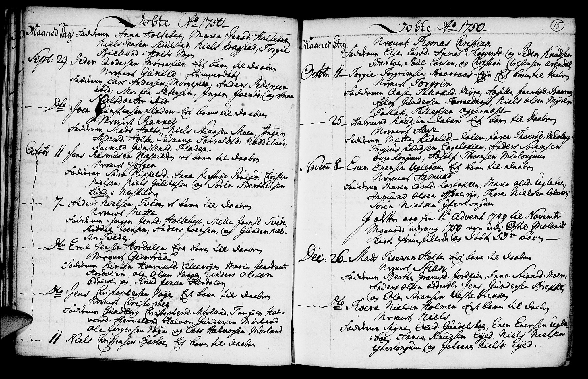 Austre Moland sokneprestkontor, SAK/1111-0001/F/Fa/Faa/L0001: Parish register (official) no. A 1, 1747-1764, p. 15