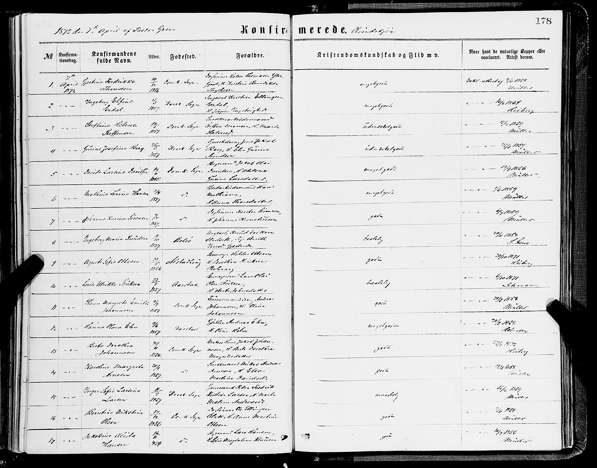 Domkirken sokneprestembete, SAB/A-74801/H/Haa/L0029: Parish register (official) no. C 4, 1864-1879, p. 178