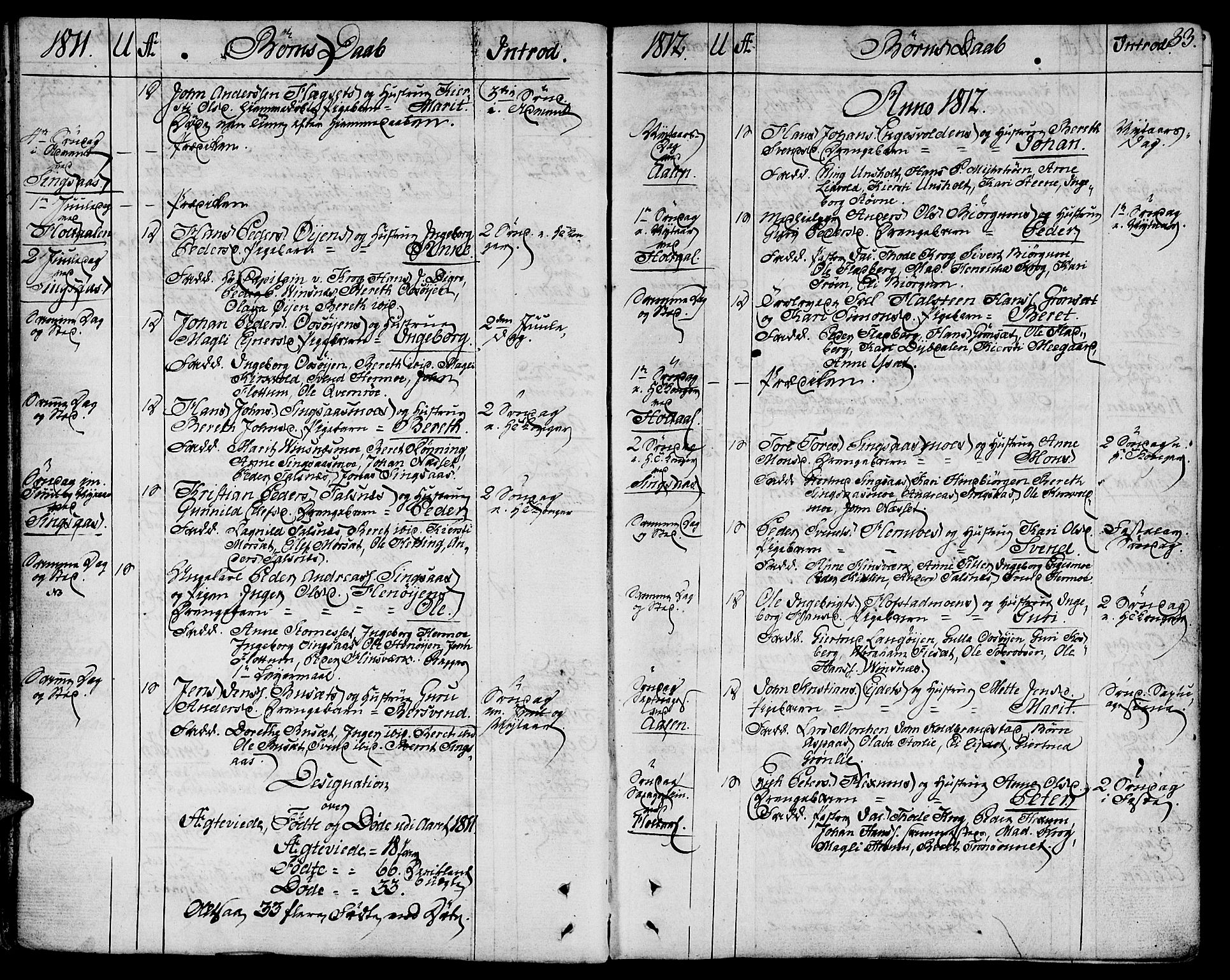Ministerialprotokoller, klokkerbøker og fødselsregistre - Sør-Trøndelag, SAT/A-1456/685/L0953: Parish register (official) no. 685A02, 1805-1816, p. 33