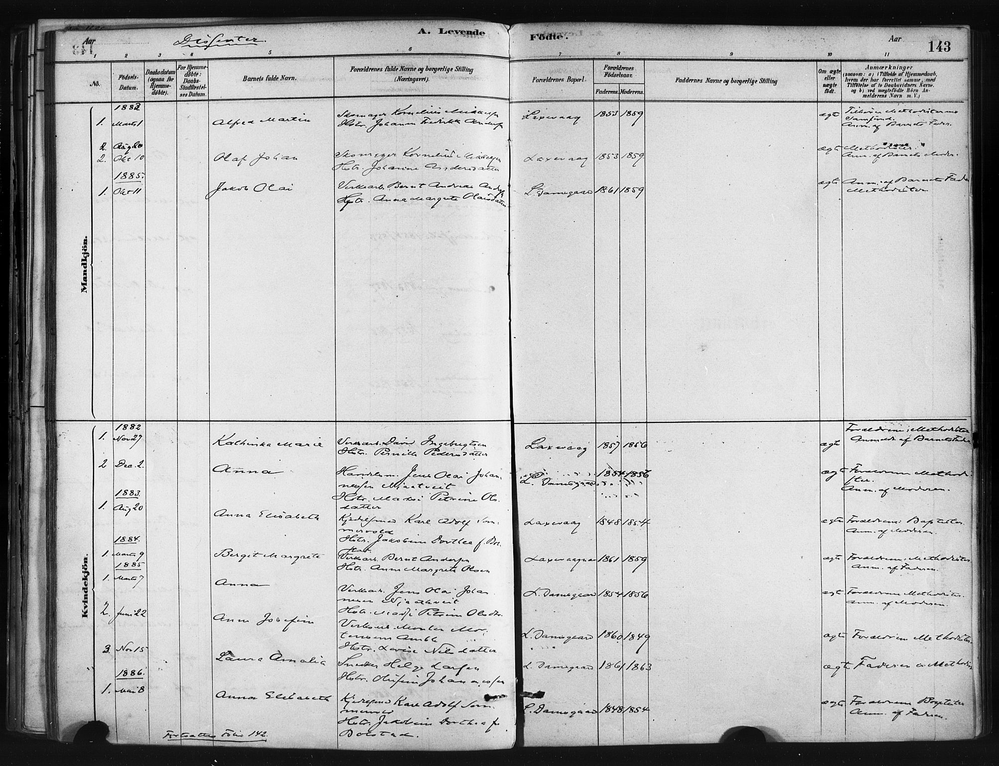 Askøy Sokneprestembete, SAB/A-74101/H/Ha/Haa/Haae/L0002: Parish register (official) no. E 2, 1878-1891, p. 143