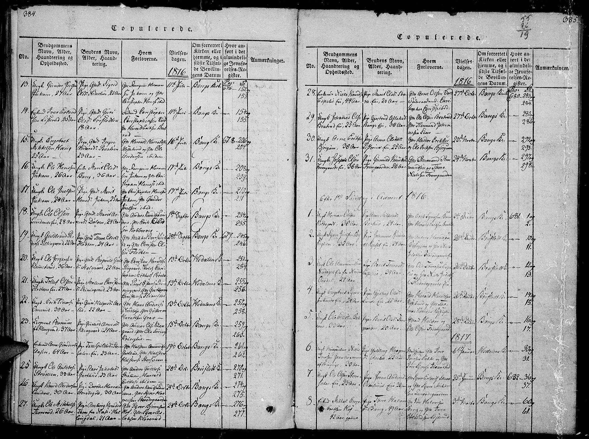Sør-Aurdal prestekontor, SAH/PREST-128/H/Ha/Haa/L0002: Parish register (official) no. 2, 1815-1840, p. 384-385
