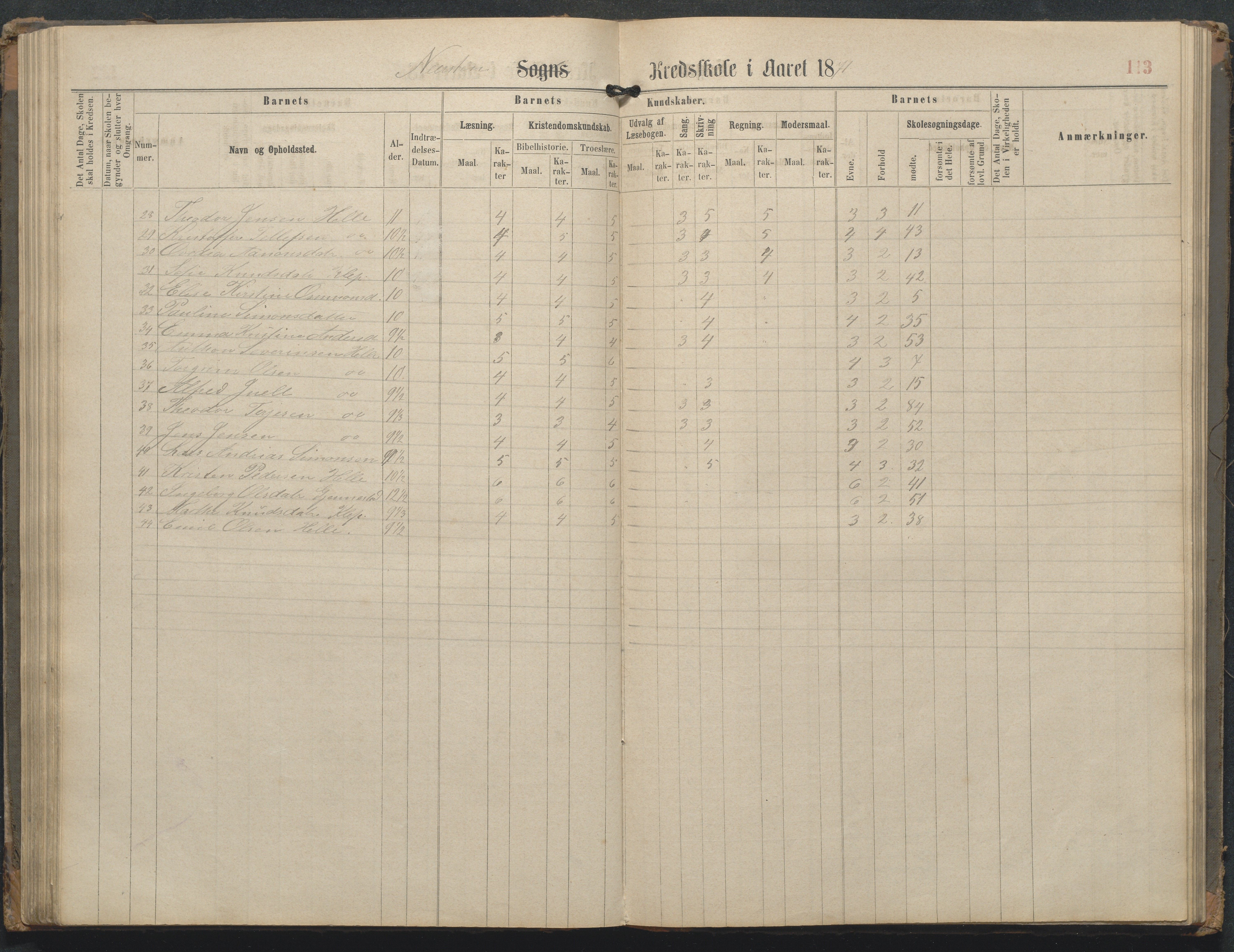 Øyestad kommune frem til 1979, AAKS/KA0920-PK/06/06L/L0002: Skoleprotokoll, 1863-1899, p. 114