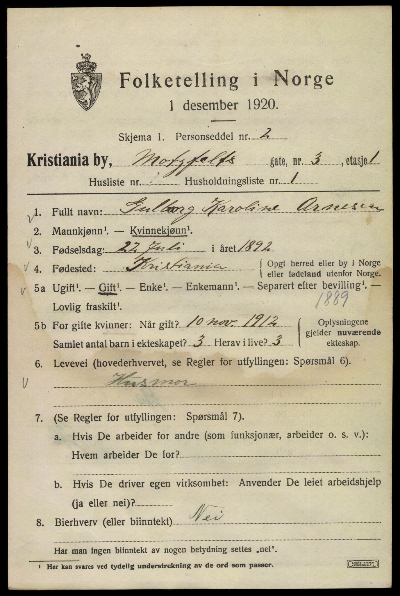 SAO, 1920 census for Kristiania, 1920, p. 397469