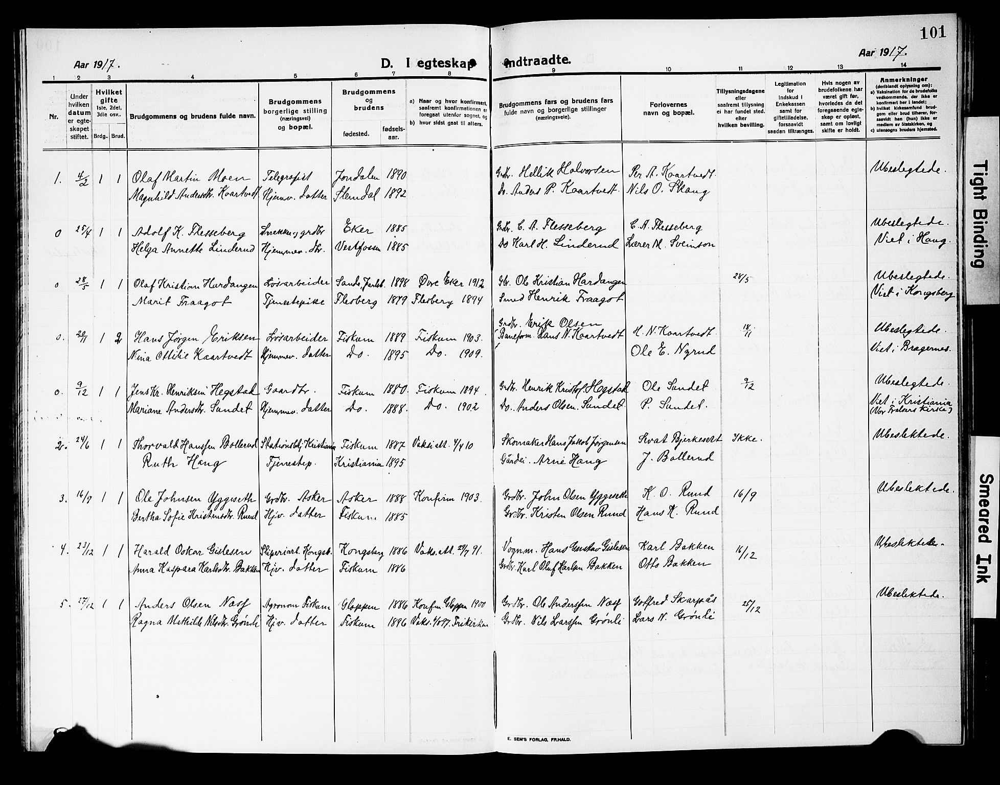 Fiskum kirkebøker, AV/SAKO-A-15/G/Ga/L0006: Parish register (copy) no. 6, 1913-1927, p. 101