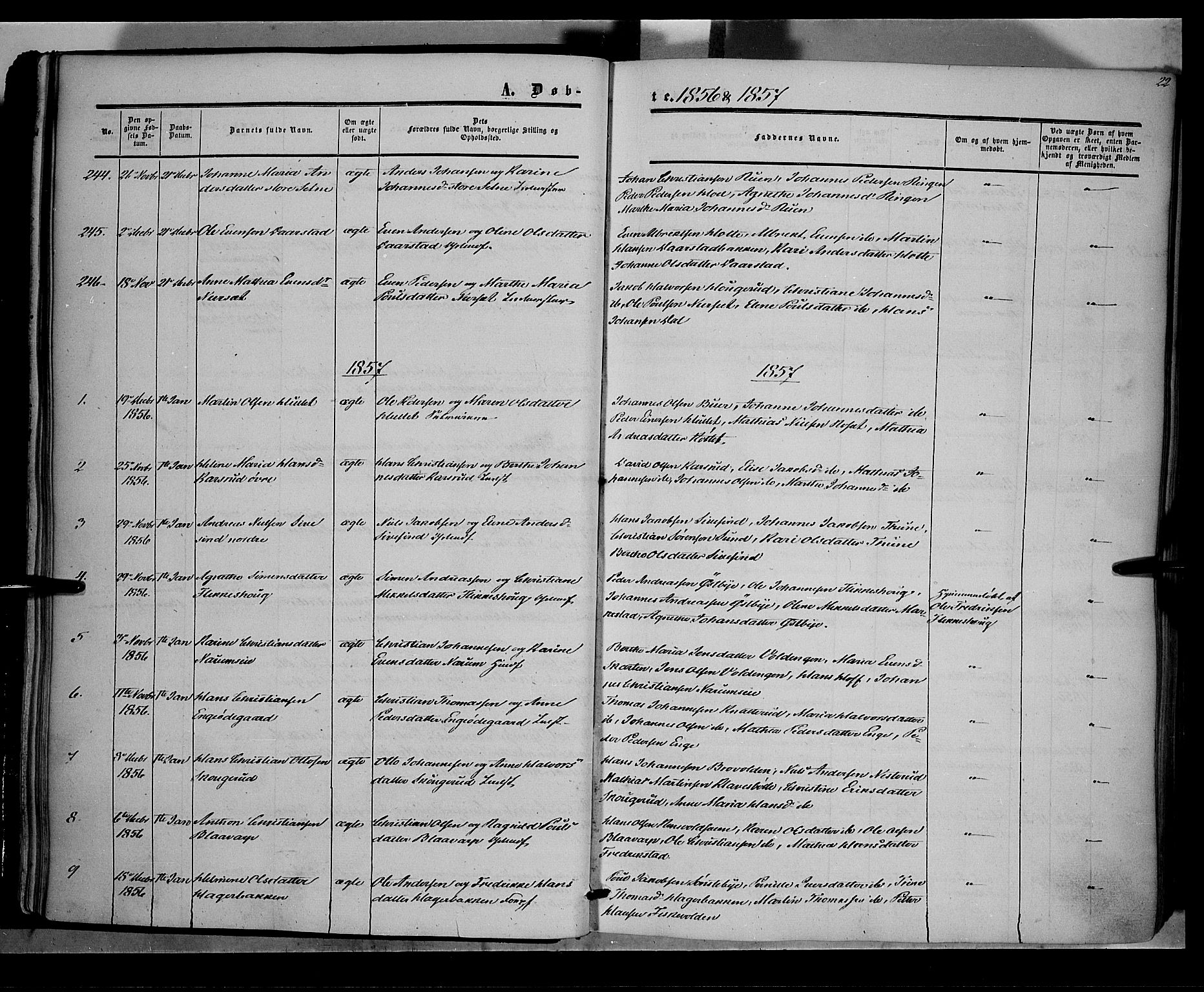 Vestre Toten prestekontor, SAH/PREST-108/H/Ha/Haa/L0006: Parish register (official) no. 6, 1856-1861, p. 22