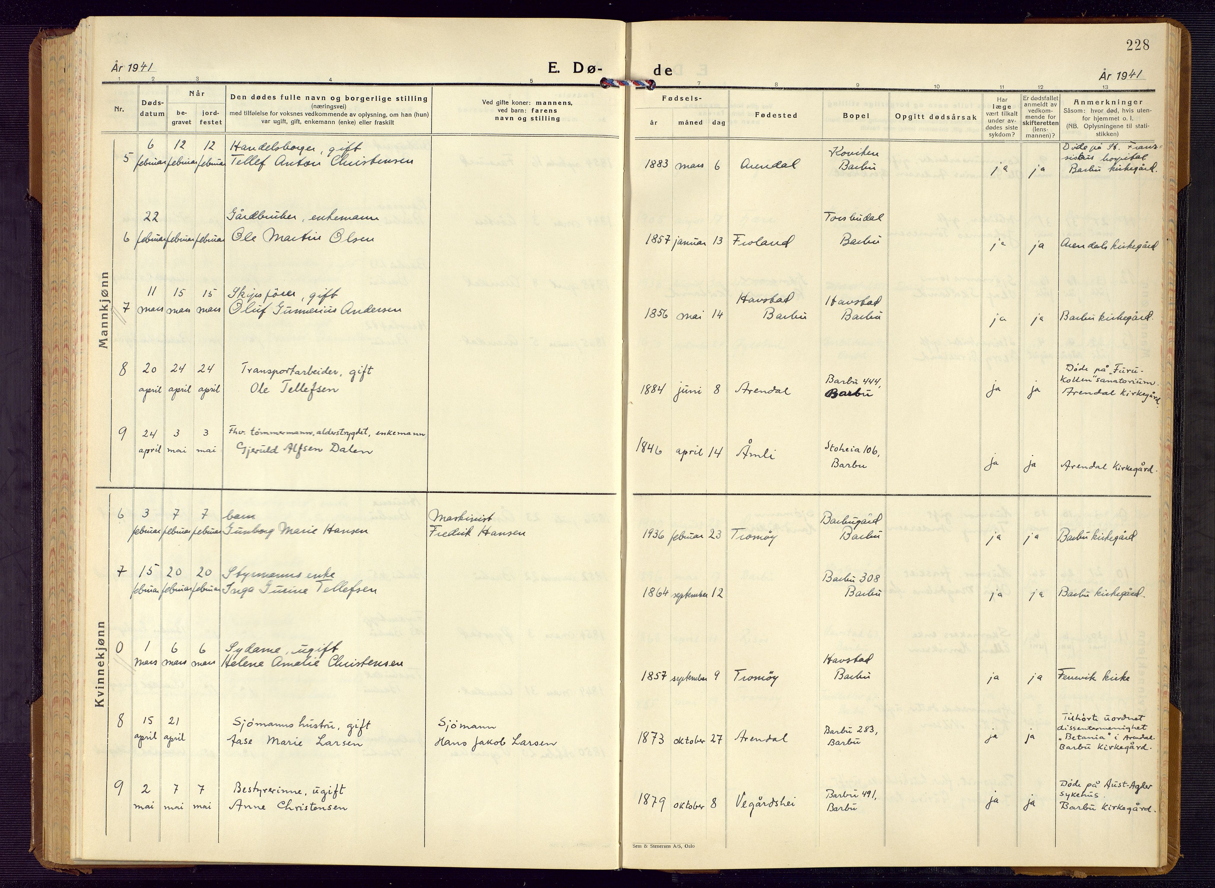 Barbu sokneprestkontor, AV/SAK-1111-0003/F/Fb/L0006: Parish register (copy) no. B 6, 1937-1947, p. 228