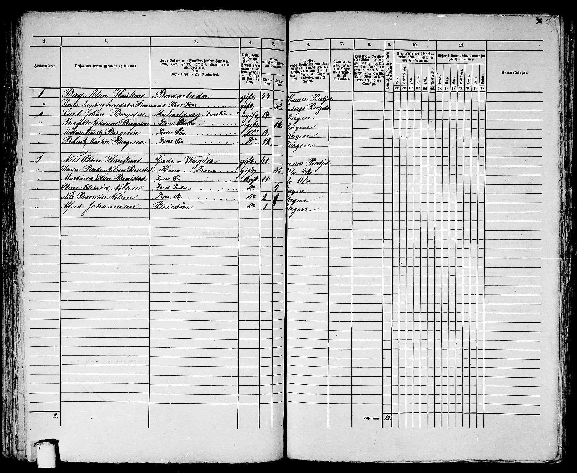 RA, 1865 census for Bergen, 1865, p. 4253