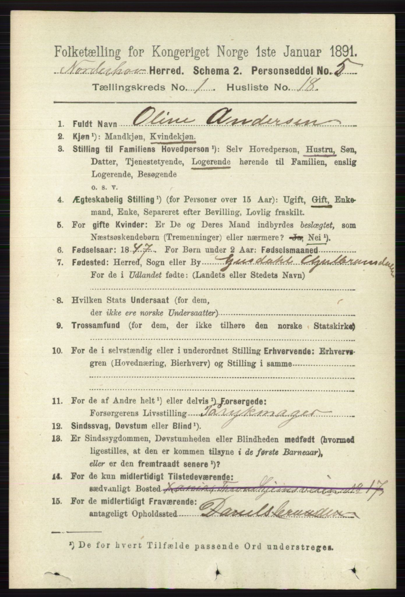 RA, 1891 census for 0613 Norderhov, 1891, p. 216