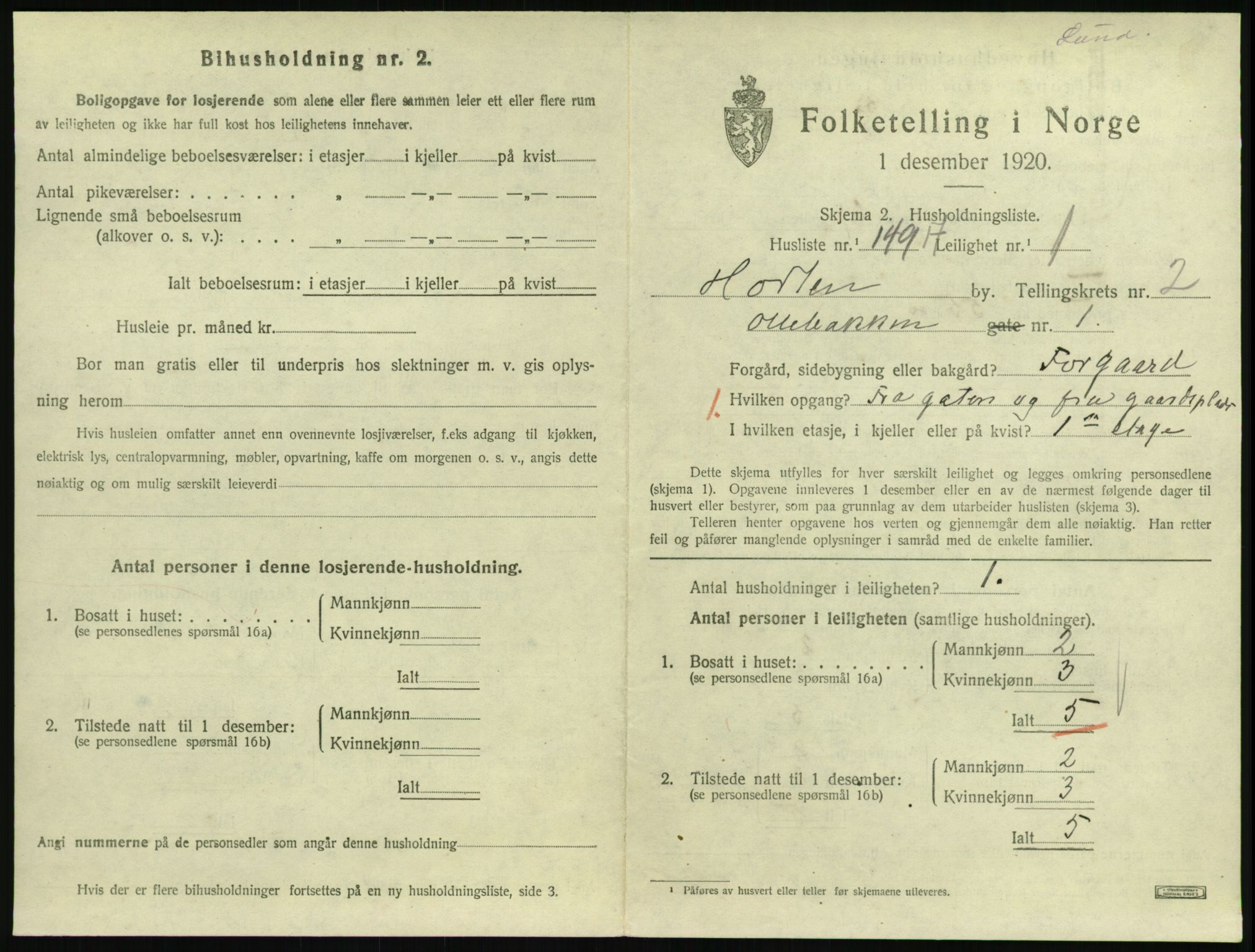 SAKO, 1920 census for Horten, 1920, p. 3889