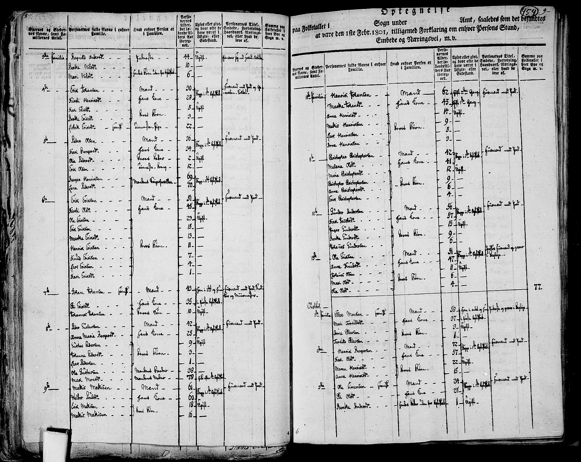 RA, 1801 census for 0421P Vinger, 1801, p. 453b-454a