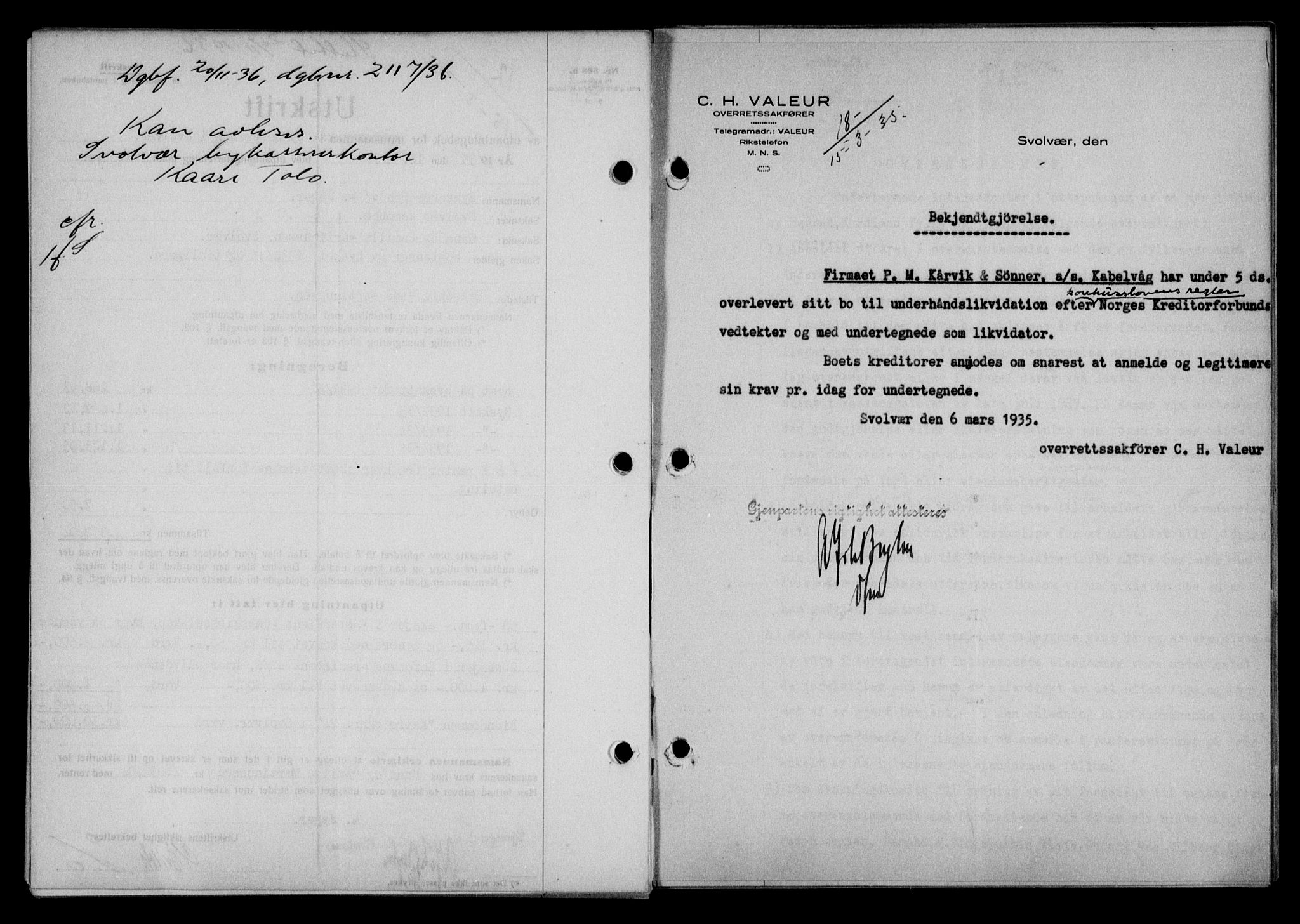 Lofoten sorenskriveri, AV/SAT-A-0017/1/2/2C/L0031b: Mortgage book no. 31b, 1935-1935, Deed date: 15.03.1935