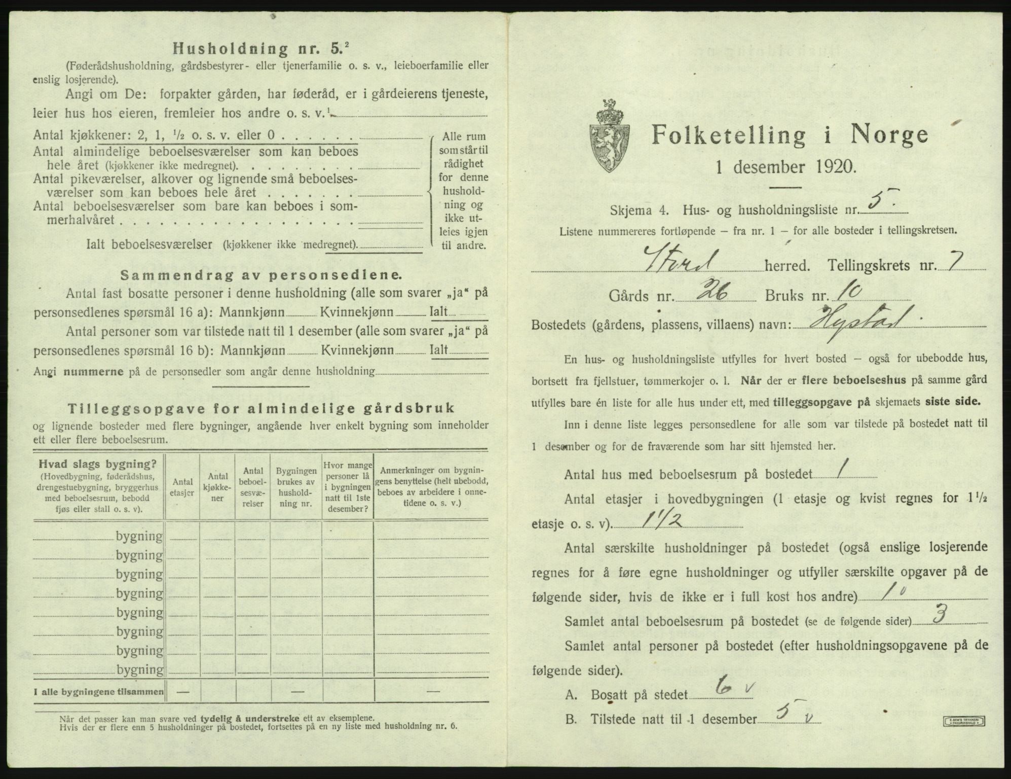 SAB, 1920 census for Stord, 1920, p. 369