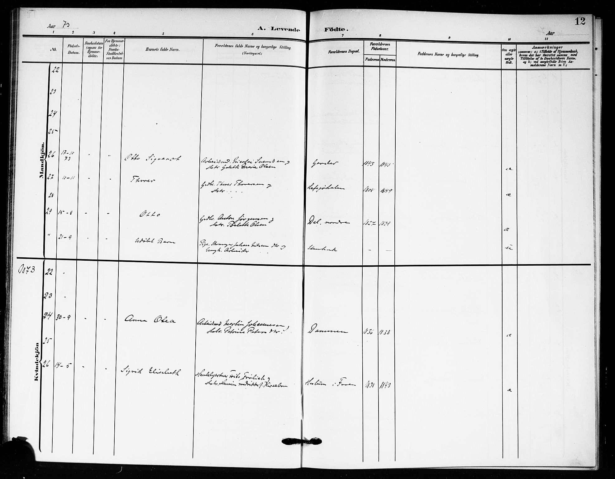 Drøbak prestekontor Kirkebøker, SAO/A-10142a/F/Fc/L0001: Parish register (official) no. III 1, 1871-1900, p. 12