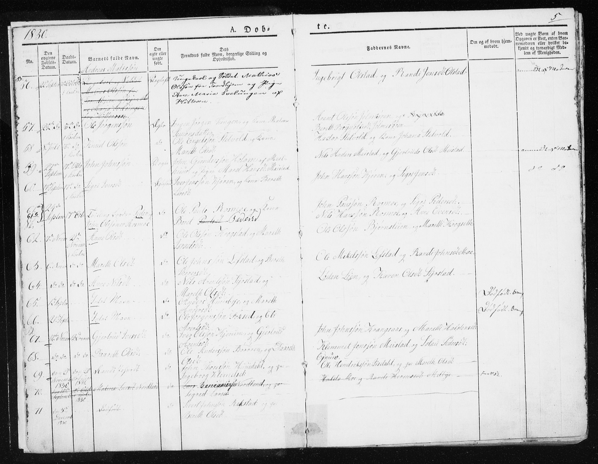 Ministerialprotokoller, klokkerbøker og fødselsregistre - Sør-Trøndelag, SAT/A-1456/665/L0771: Parish register (official) no. 665A06, 1830-1856, p. 5