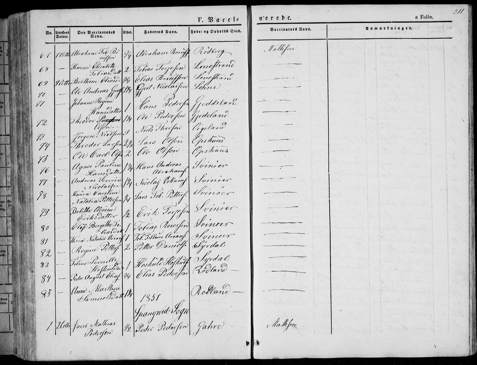 Sør-Audnedal sokneprestkontor, SAK/1111-0039/F/Fa/Fab/L0006: Parish register (official) no. A 6, 1829-1855, p. 311