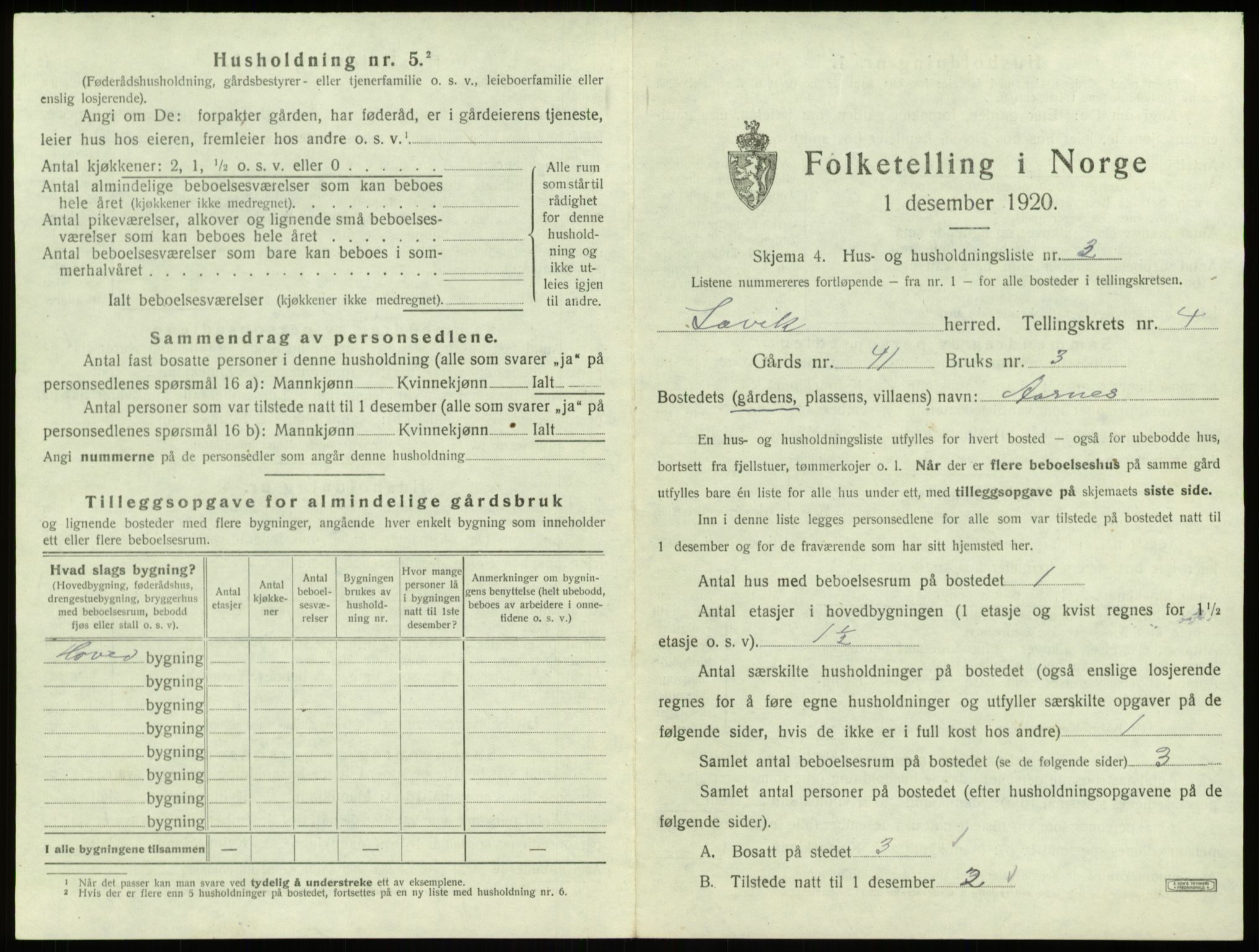 SAB, 1920 census for Lavik, 1920, p. 102