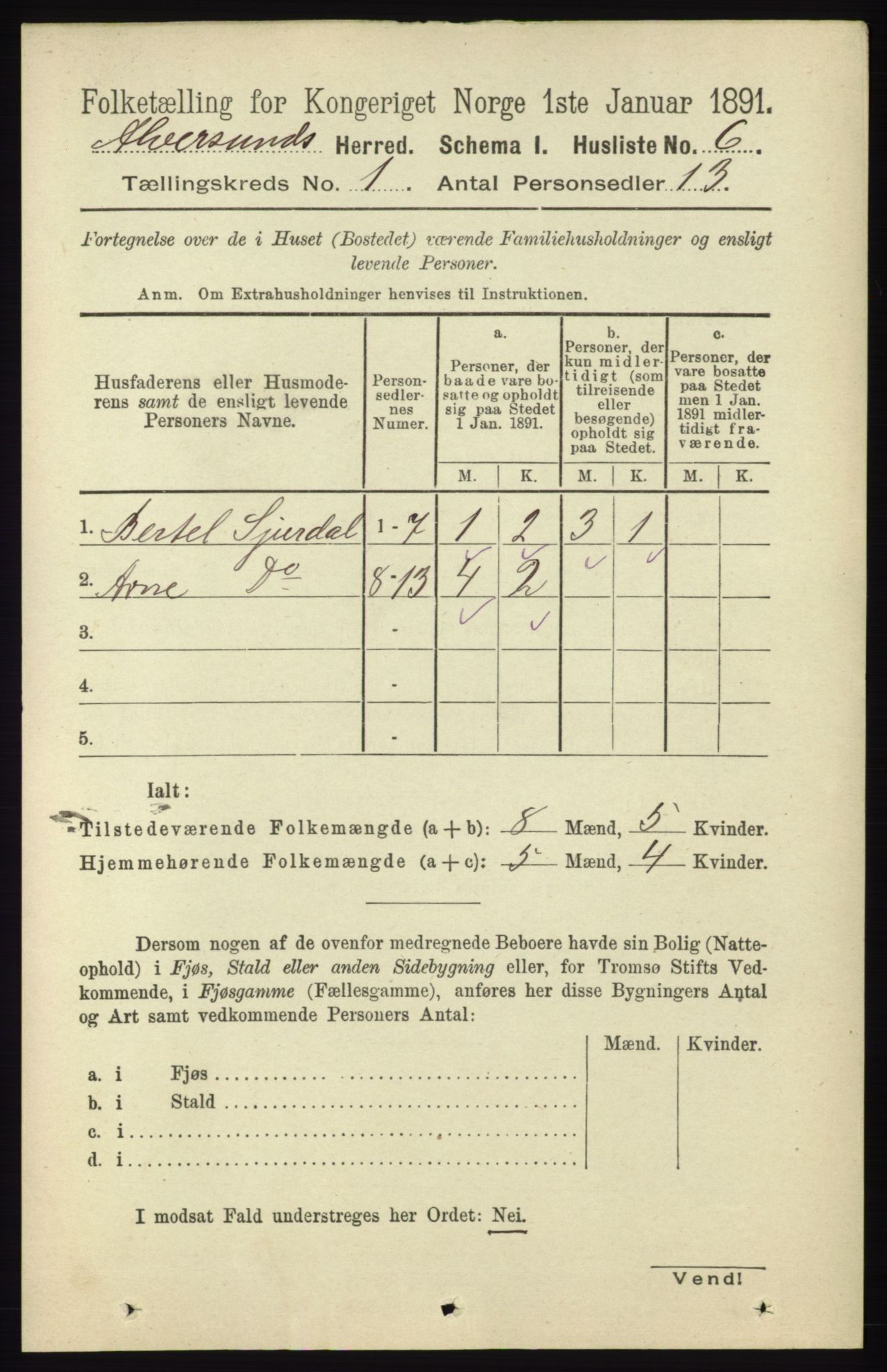 RA, 1891 census for 1257 Alversund, 1891, p. 35