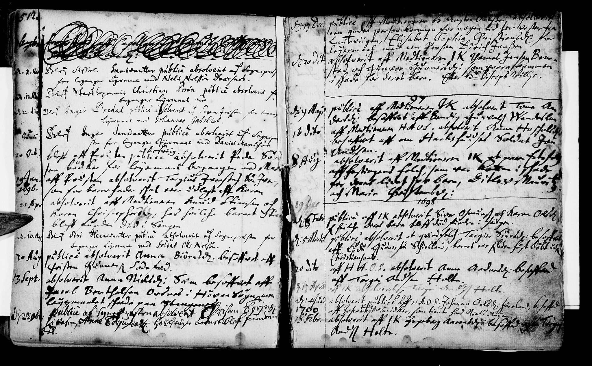 Oddernes sokneprestkontor, SAK/1111-0033/F/Fa/Faa/L0001: Parish register (official) no. A 1, 1692-1718, p. 512-513
