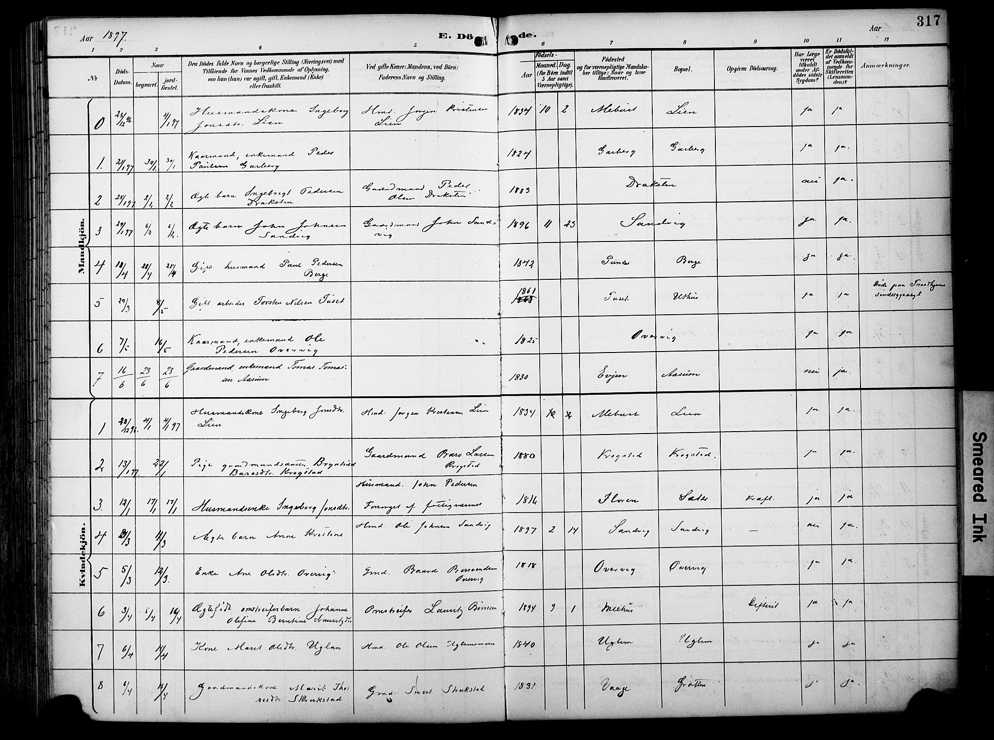 Ministerialprotokoller, klokkerbøker og fødselsregistre - Sør-Trøndelag, SAT/A-1456/695/L1149: Parish register (official) no. 695A09, 1891-1902, p. 317