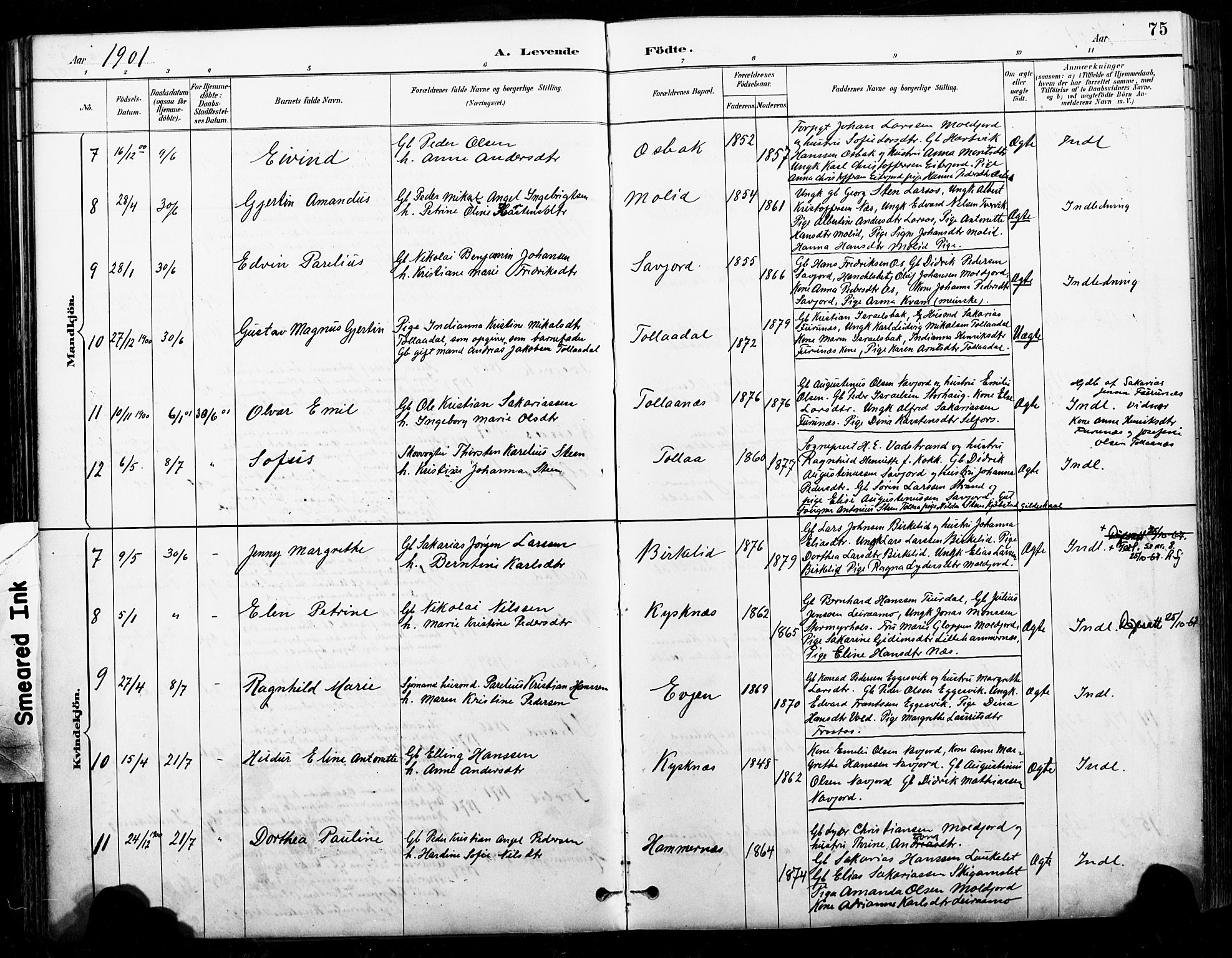 Ministerialprotokoller, klokkerbøker og fødselsregistre - Nordland, AV/SAT-A-1459/846/L0646: Parish register (official) no. 846A04, 1887-1901, p. 75