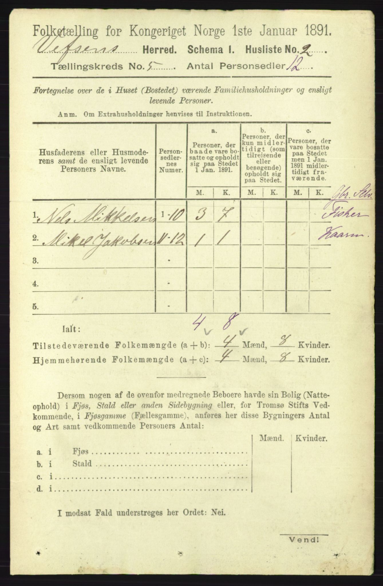 RA, 1891 census for 1824 Vefsn, 1891, p. 2003