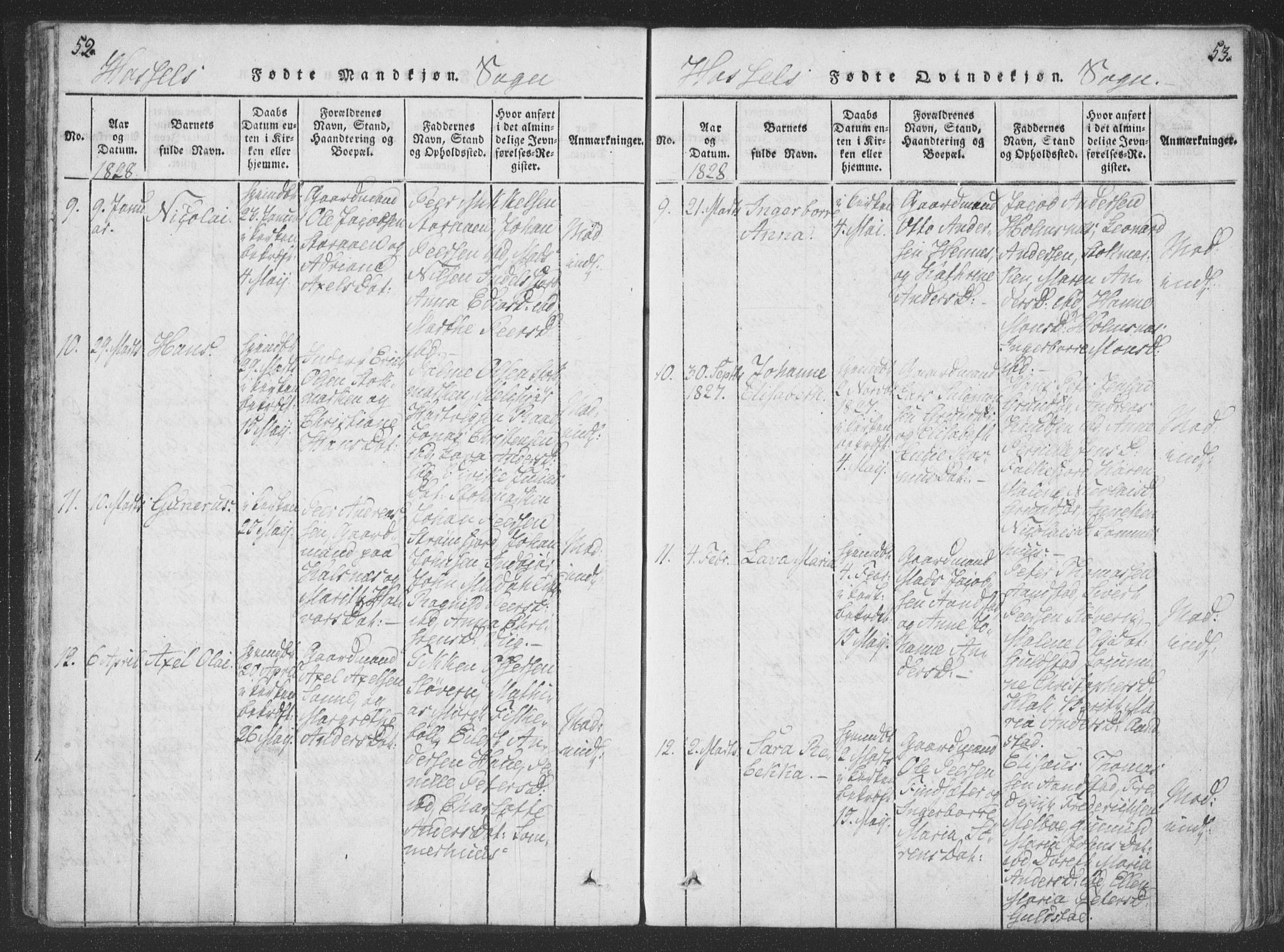 Ministerialprotokoller, klokkerbøker og fødselsregistre - Nordland, AV/SAT-A-1459/888/L1262: Parish register (copy) no. 888C01, 1820-1836, p. 52-53