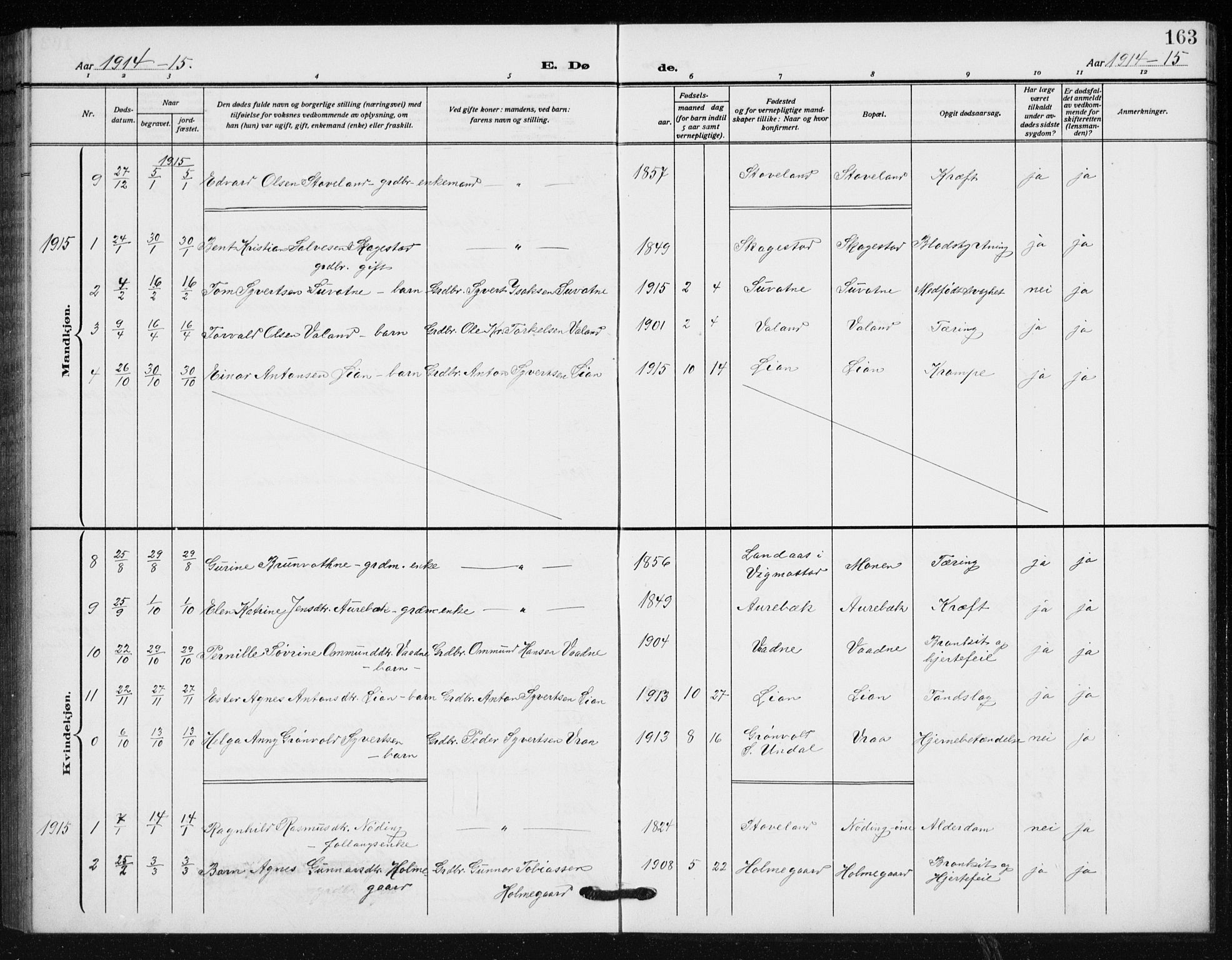 Holum sokneprestkontor, AV/SAK-1111-0022/F/Fb/Fba/L0006: Parish register (copy) no. B 6, 1910-1936, p. 163