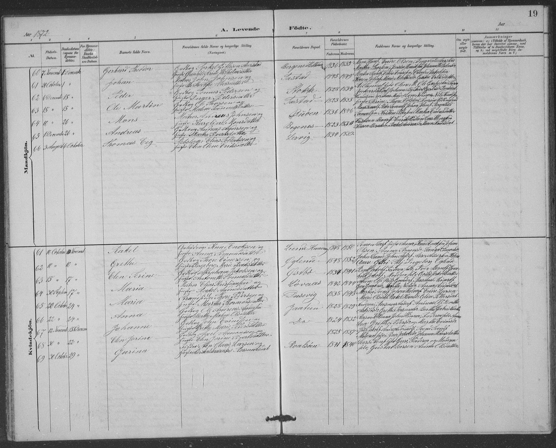 Hetland sokneprestkontor, AV/SAST-A-101826/30/30BB/L0004: Parish register (copy) no. B 4, 1869-1877, p. 19