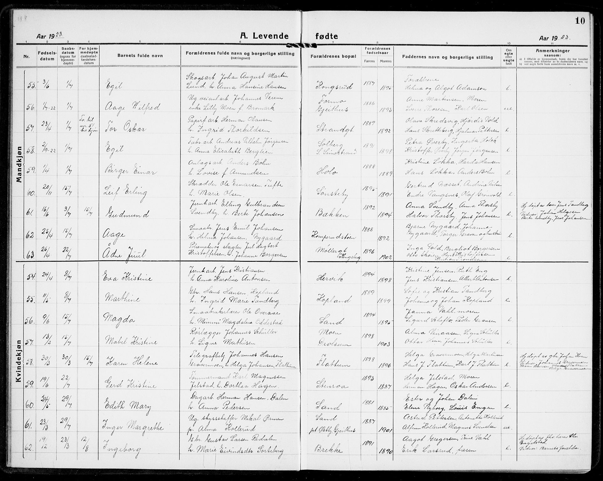Modum kirkebøker, AV/SAKO-A-234/G/Ga/L0012: Parish register (copy) no. I 12, 1923-1933, p. 10