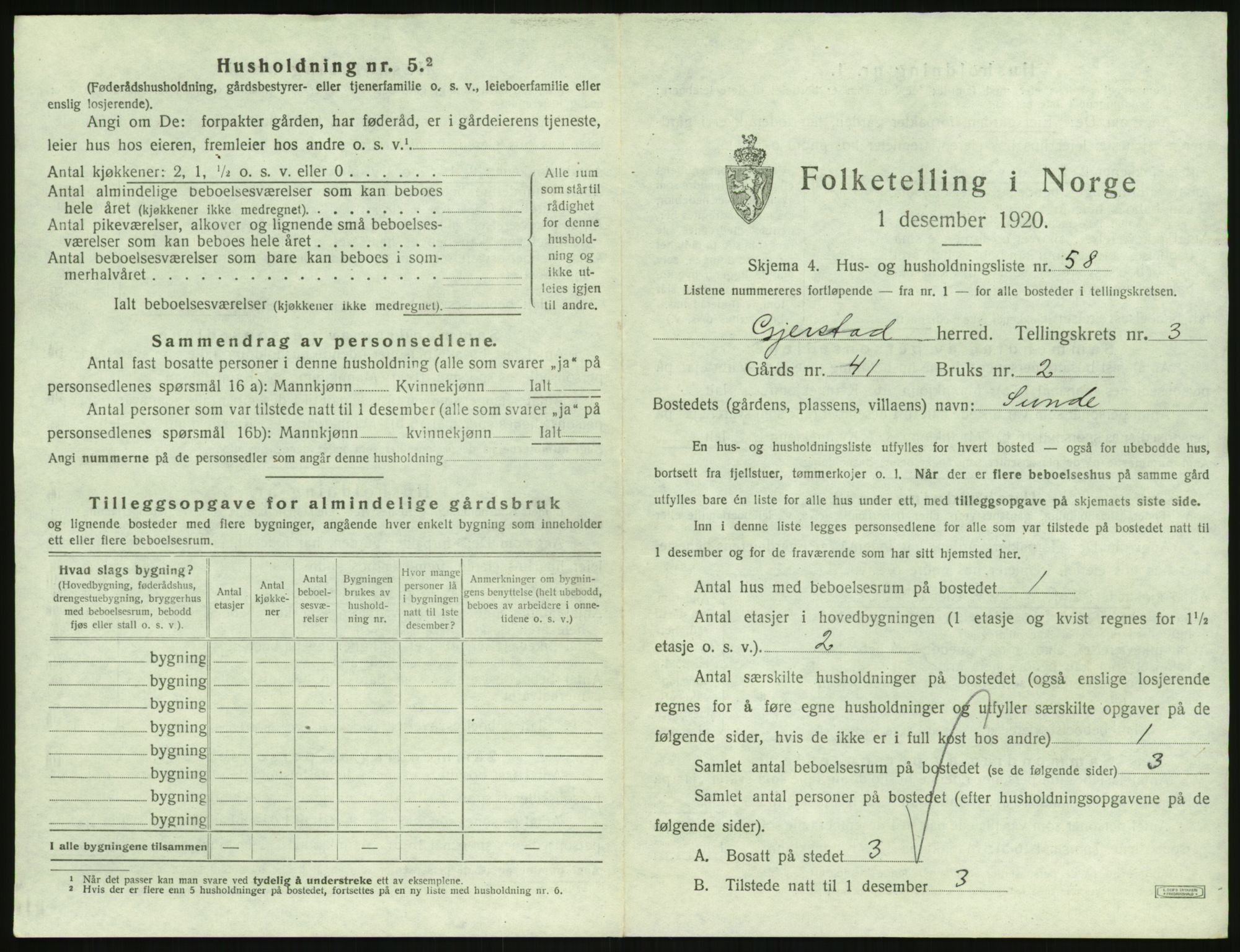 SAK, 1920 census for Gjerstad, 1920, p. 333