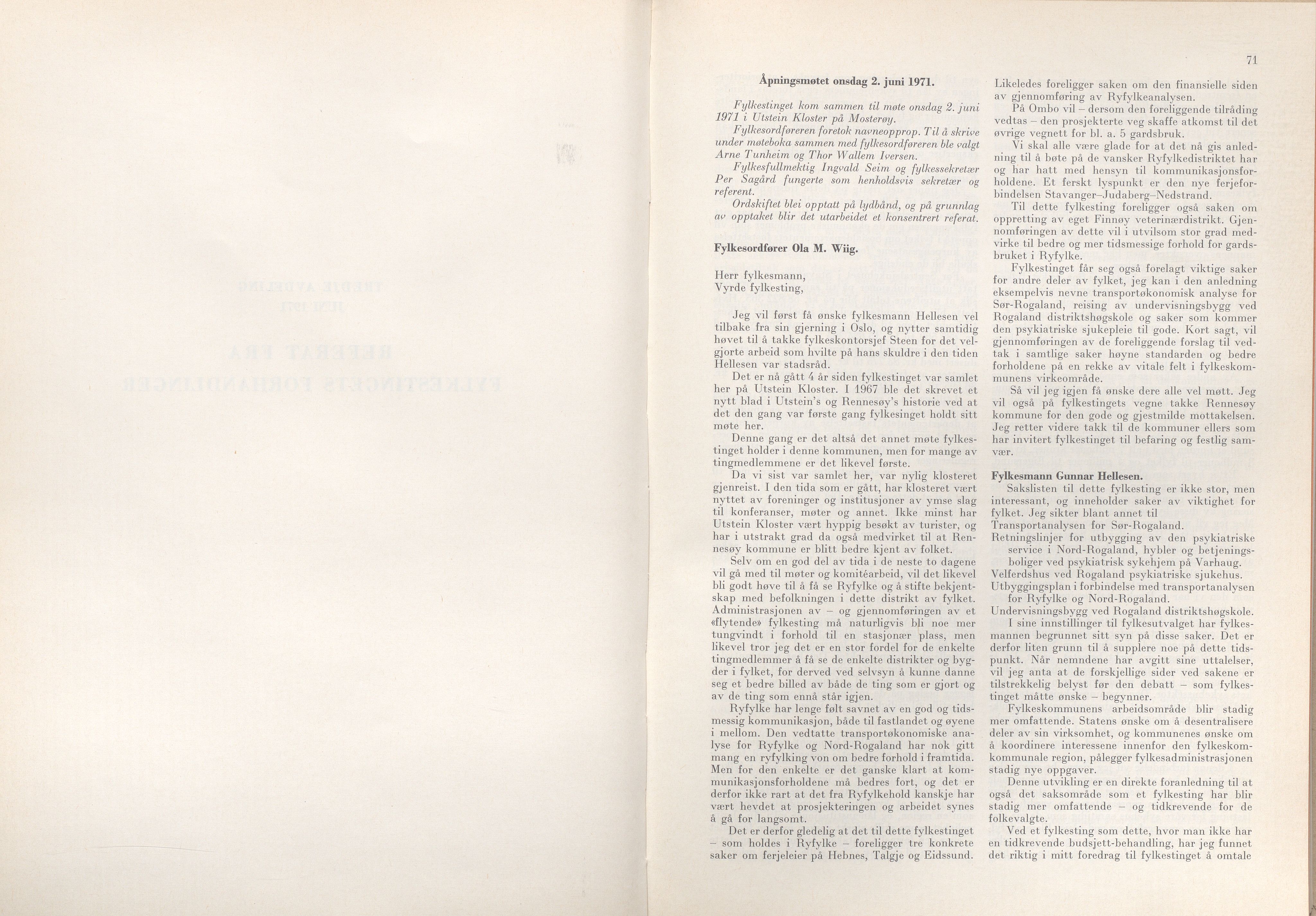 Rogaland fylkeskommune - Fylkesrådmannen , IKAR/A-900/A/Aa/Aaa/L0091: Møtebok , 1971, p. 71