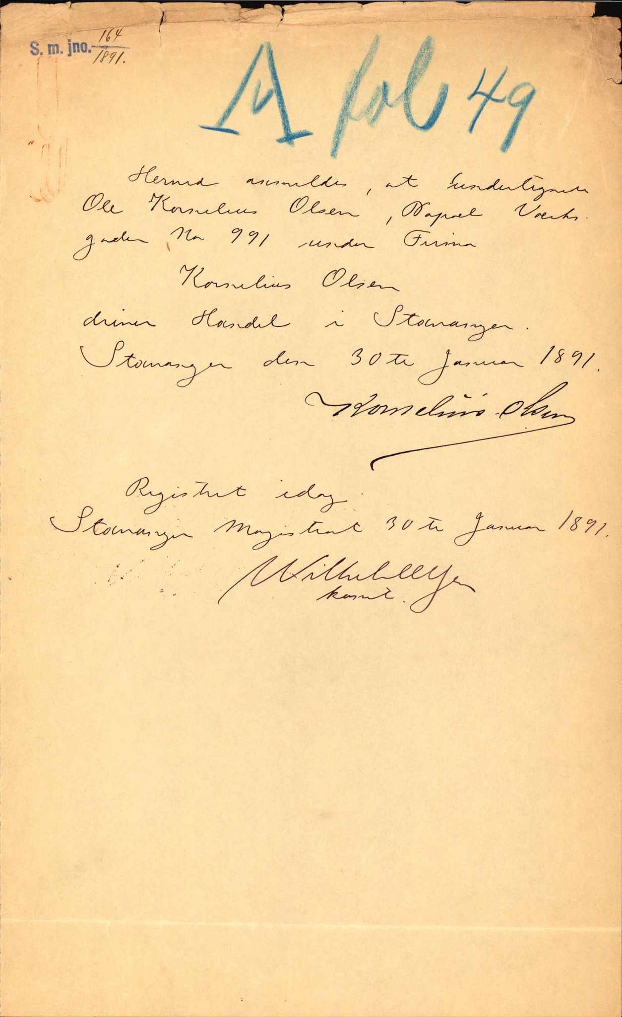 Stavanger byfogd, AV/SAST-A-101408/002/J/Jd/Jde/L0001: Registreringsmeldinger og bilag. Enkeltmannsforetak, 1-350, 1891-1967, p. 448